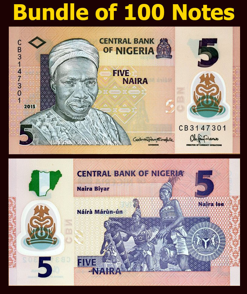 FULL BUNDLE, Nigeria, 5 Naira x 100 pcs, 2015, P-New, UNC