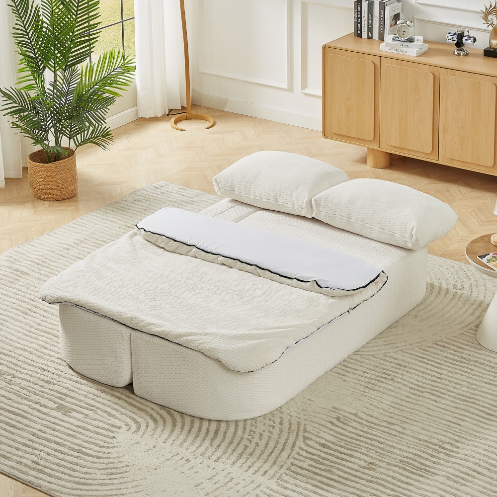Convertible Sleeper Sofa Bed w/ Foam & Blanket for Living Room, Gray