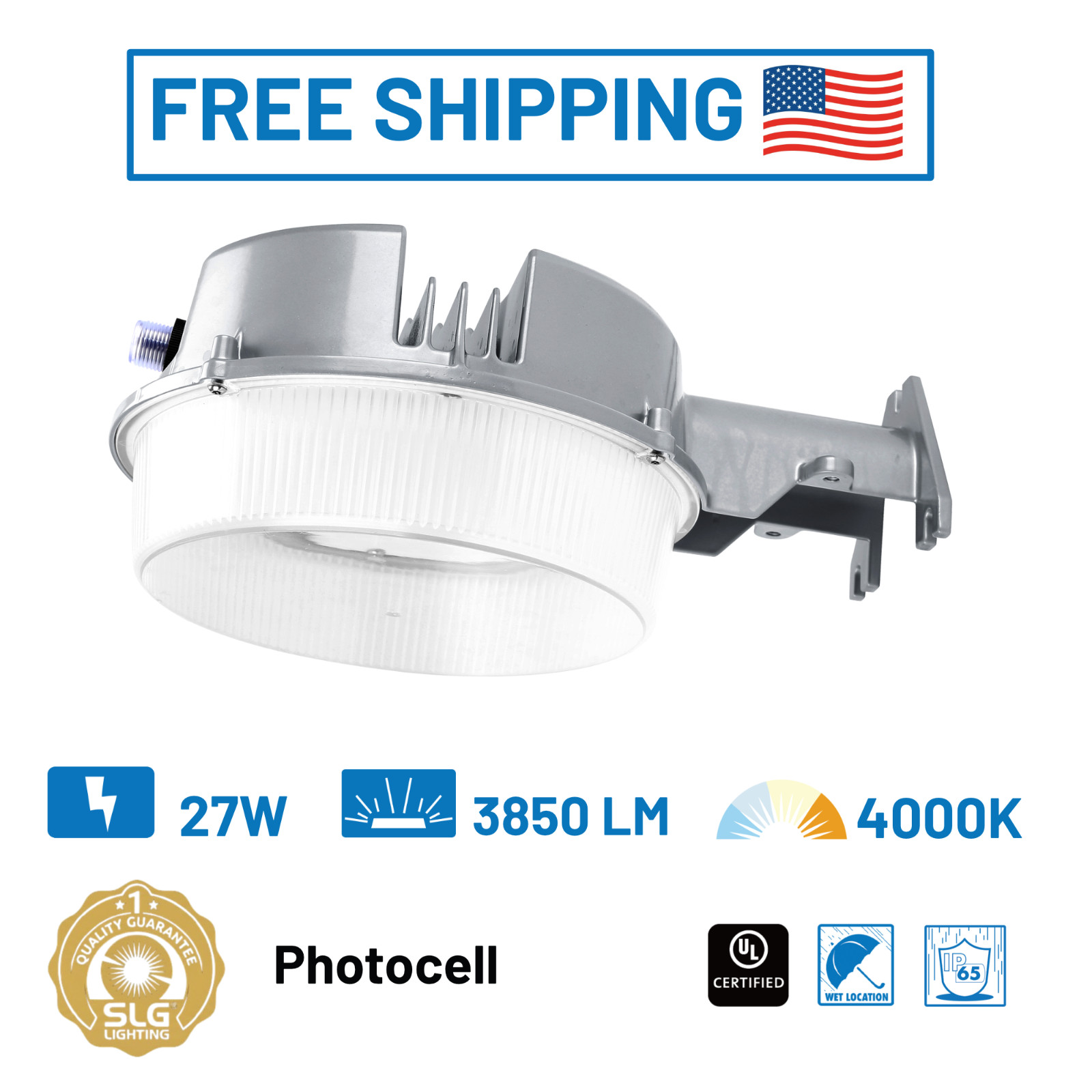 LED Dusk to Dawn Area Light 27W 3850Lm 5000K Outdoor Security Lamp w/ Photocell