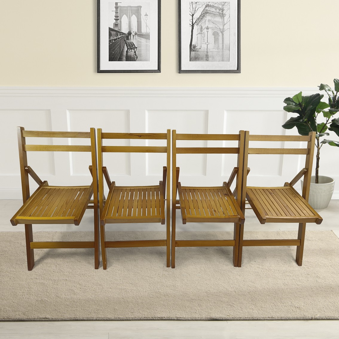 Set of 4 Folding Chair Event Chair Furniture Slatted Wood Honey Color