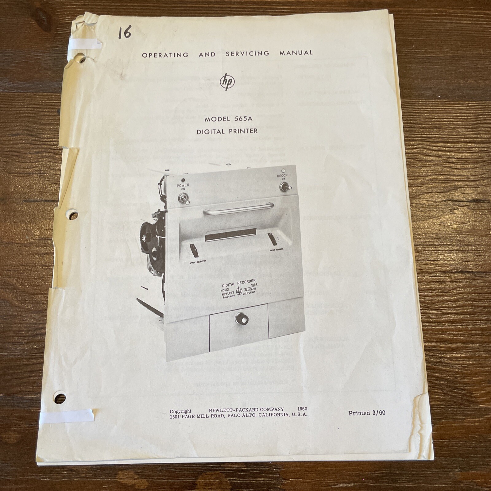 HP 565A Digital Printer Operating & Service Manual 1960