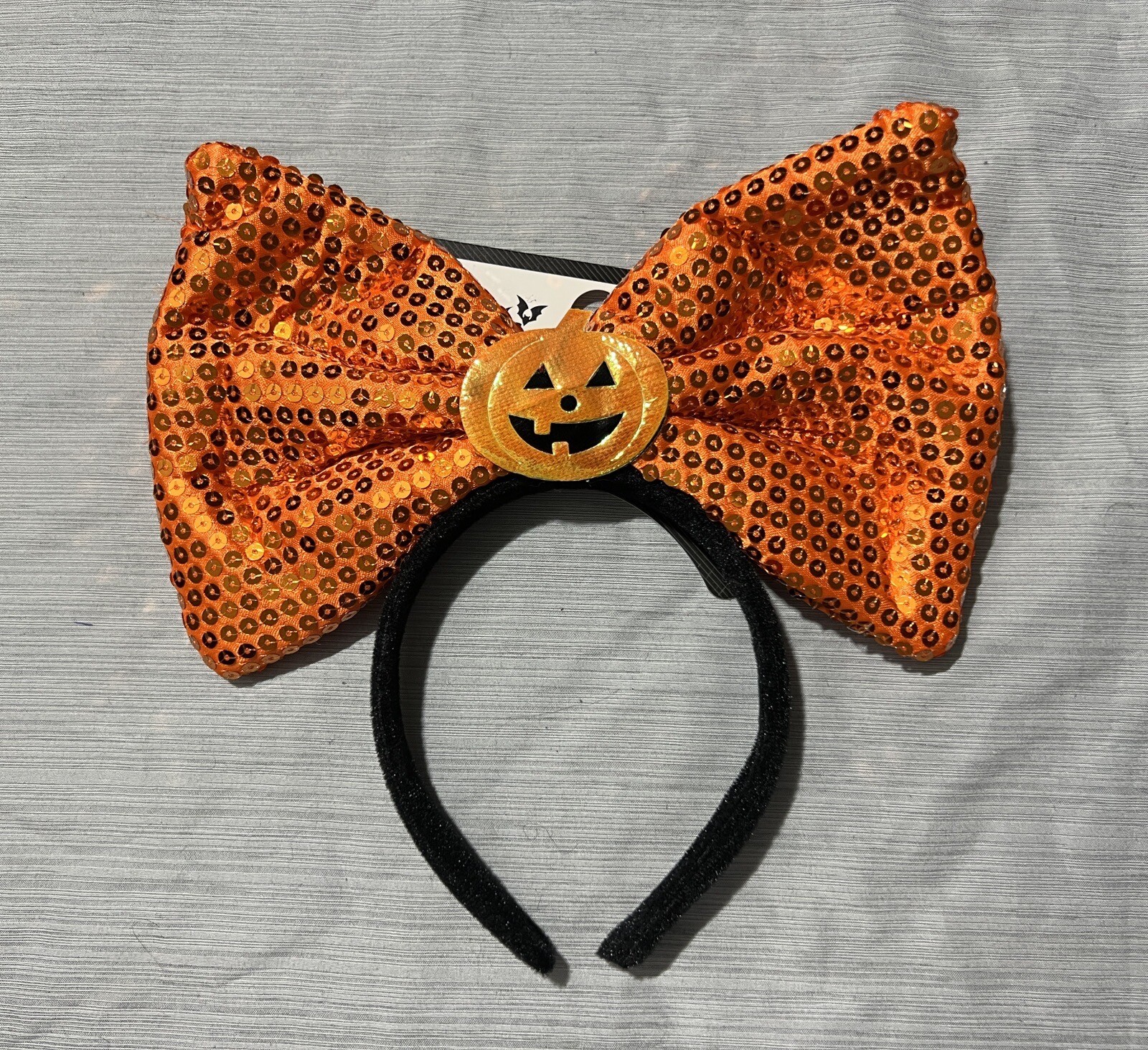 Women’s Halloween Orange Jack O Lantern Sequin Bow Headband • One Size