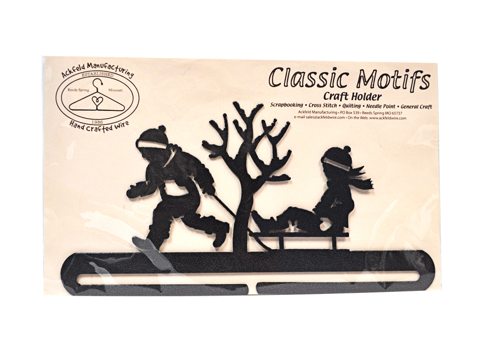 Classic Motifs Boy & Sled  12 Inch Charcoal Split Bottom Craft Holder