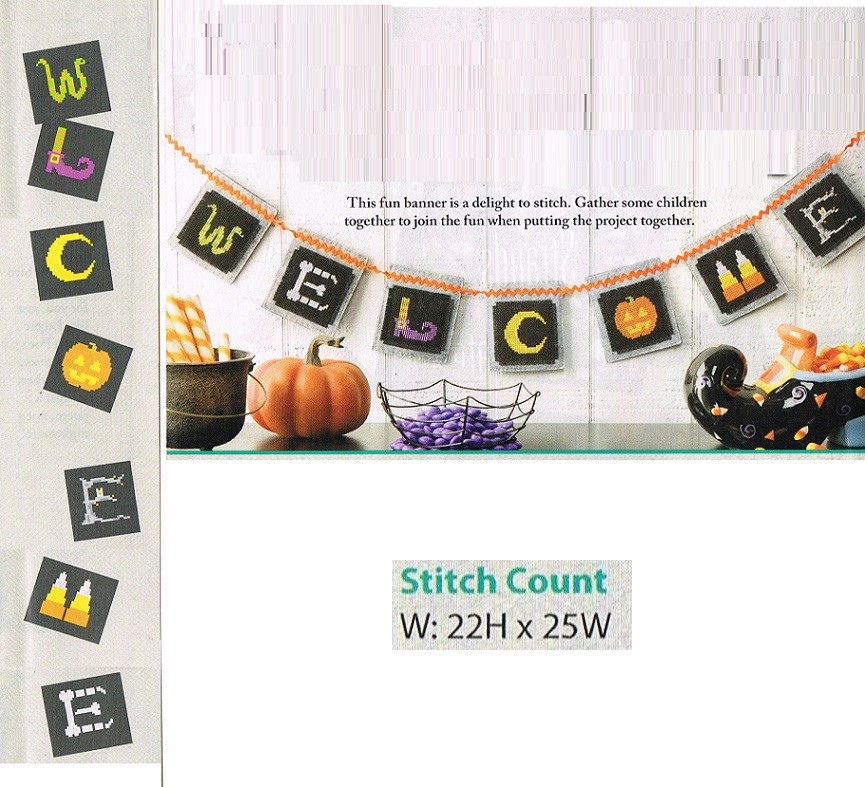 HALLOWEEN WELCOME BANNER  - CROSS  STITCH PATTERN ONLY -    ZA - HEV