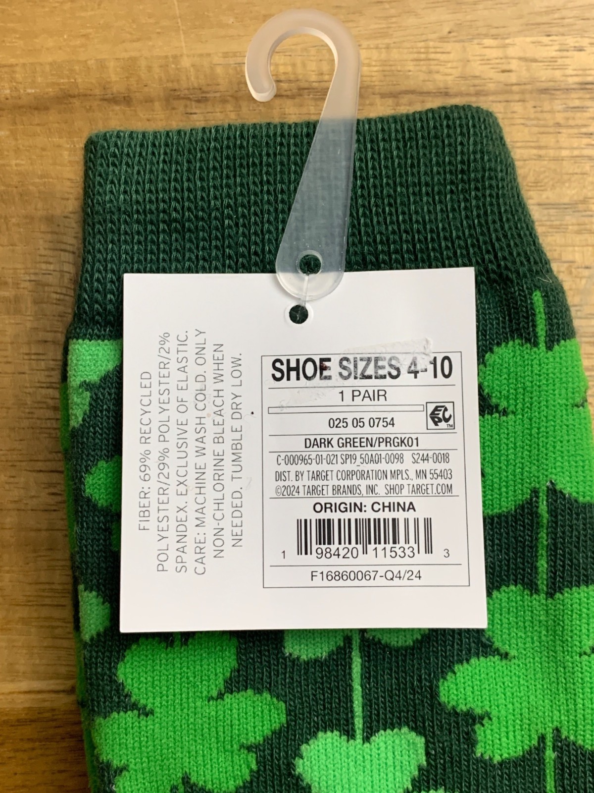 Green Shamrock Crew Socks Shoe Sizes 4-10 St. Patricks Day Theme Polyester Blend