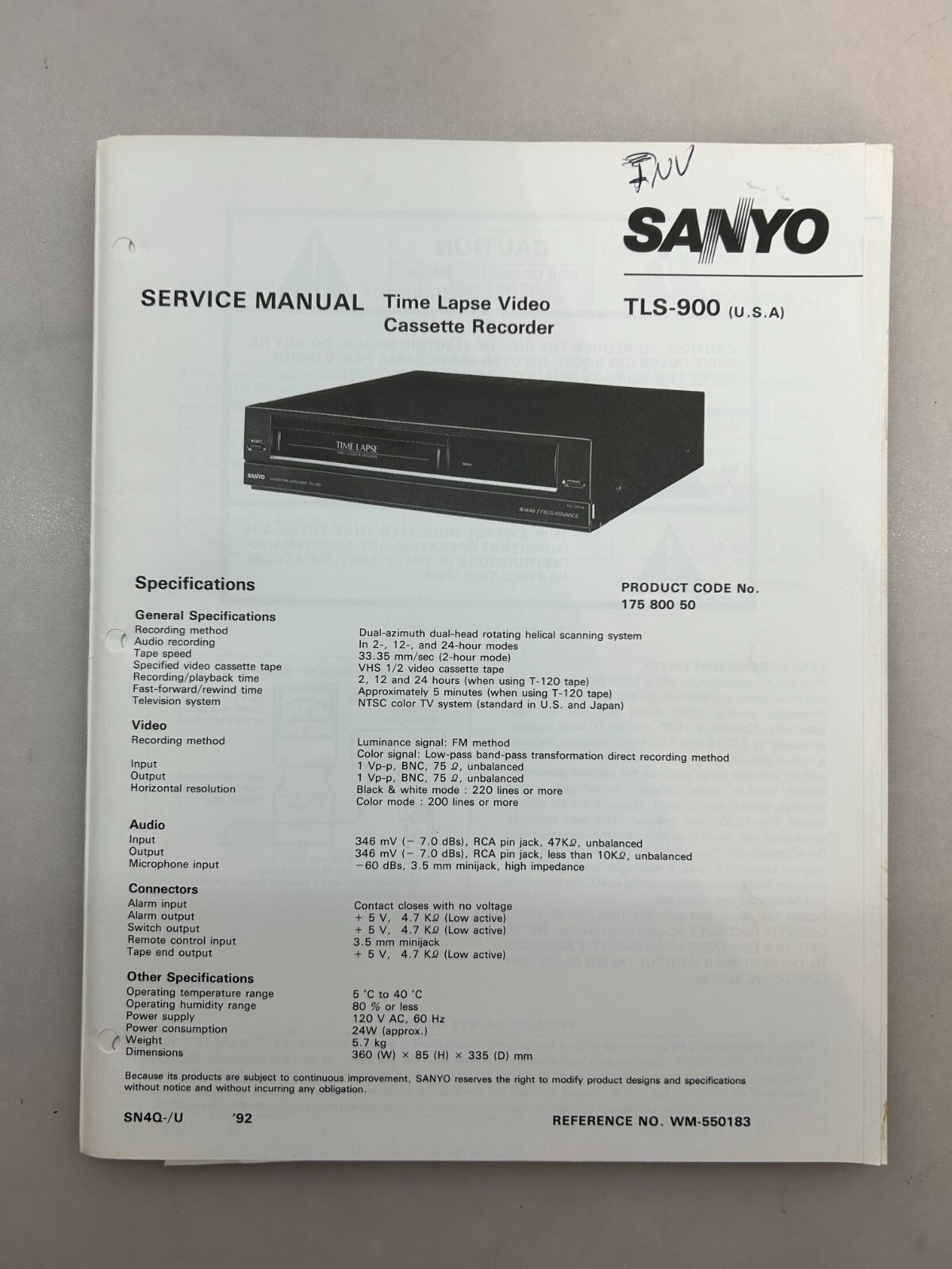 Sanyo TLS-900 Original Service Manual Free Shipping