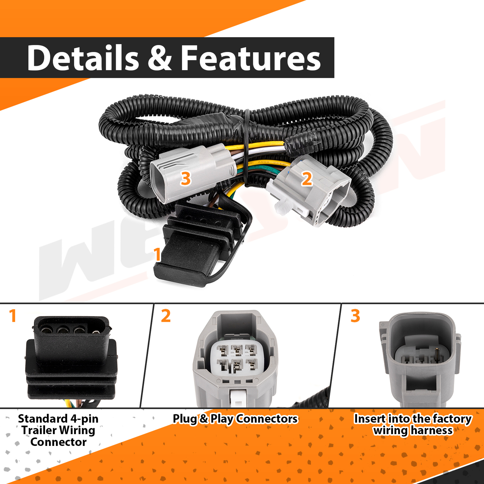 Wiring Harness 4-Way Flat Trailer Connector For Jeep Wrangler JK 2007-2018