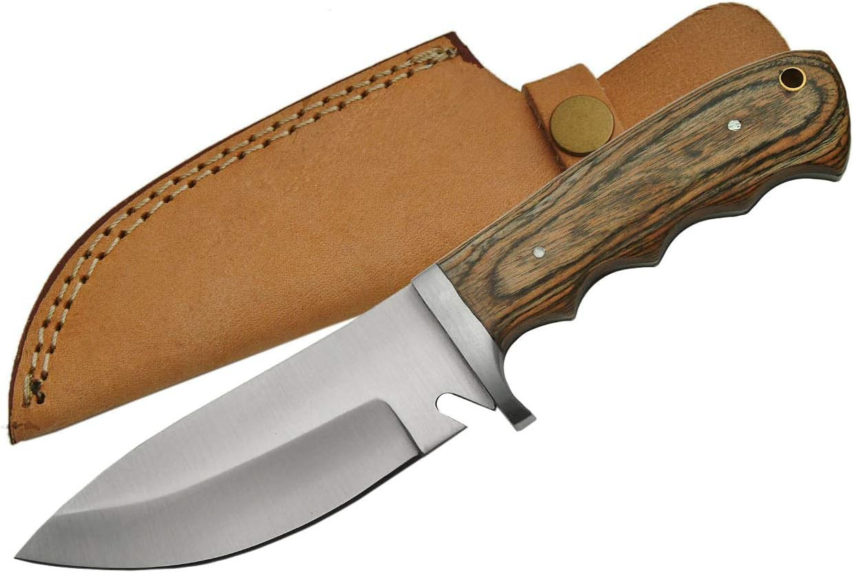 Hunting Knife 9 Inch - Brown Camping Knifes with Stainless Steel Blade, Pakkawoo