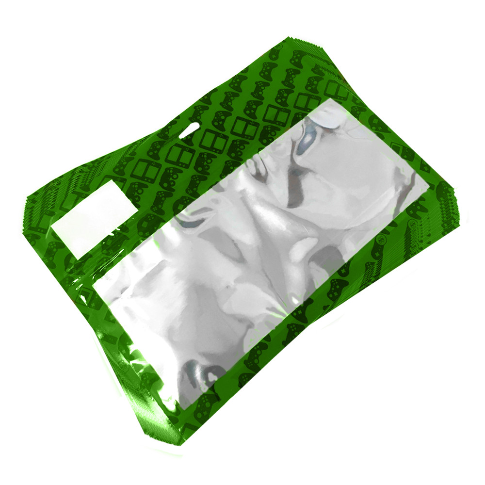 SMALL 9" x 4.5" GREEN RESEALABLE PLASTIC DISPLAY BAGS FOR GAMING CABLES & MORE