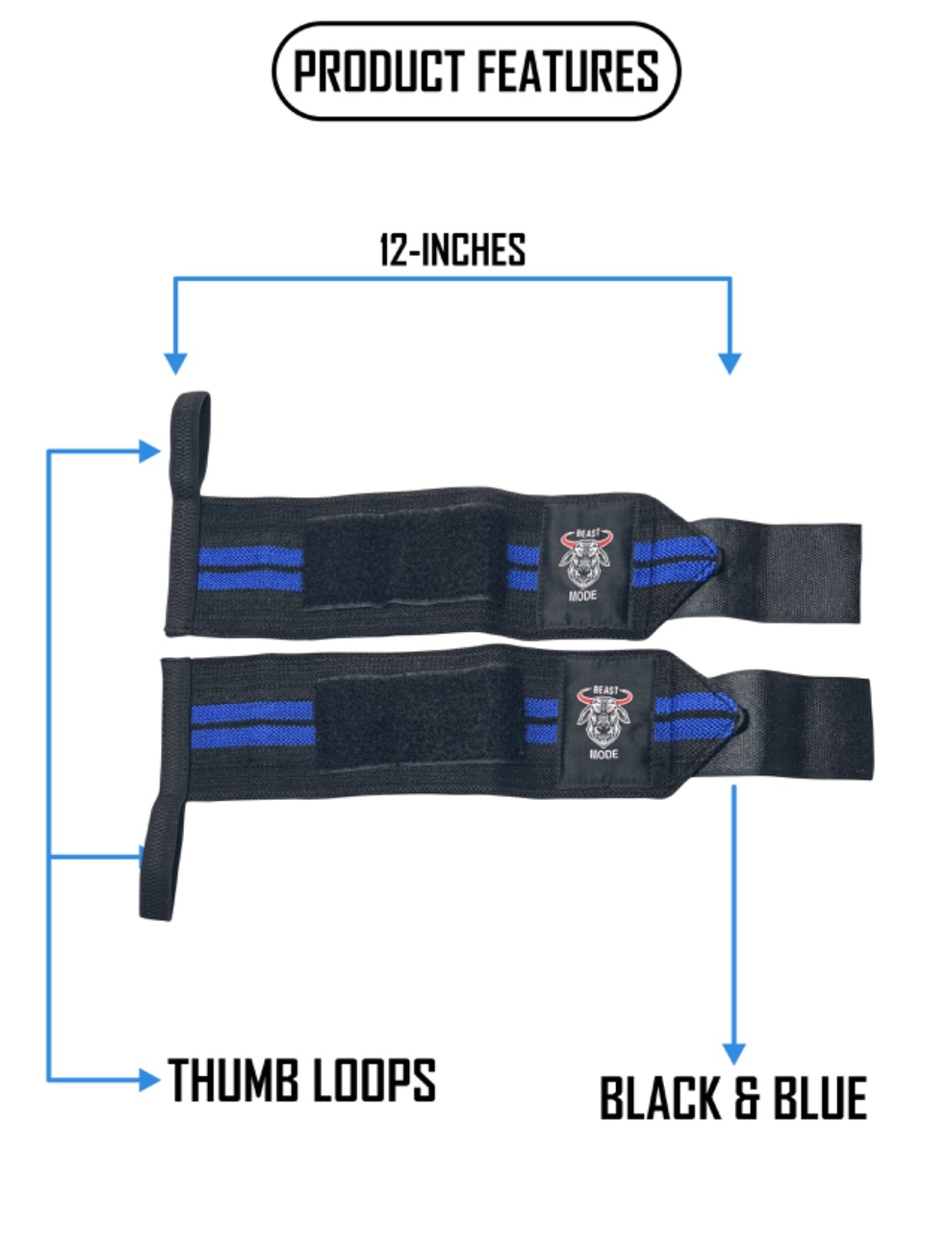 WRIST WRAPS / WRIST STRAPS / TUFF BULL Heavy Duty Wrist Straps  12 INCHES