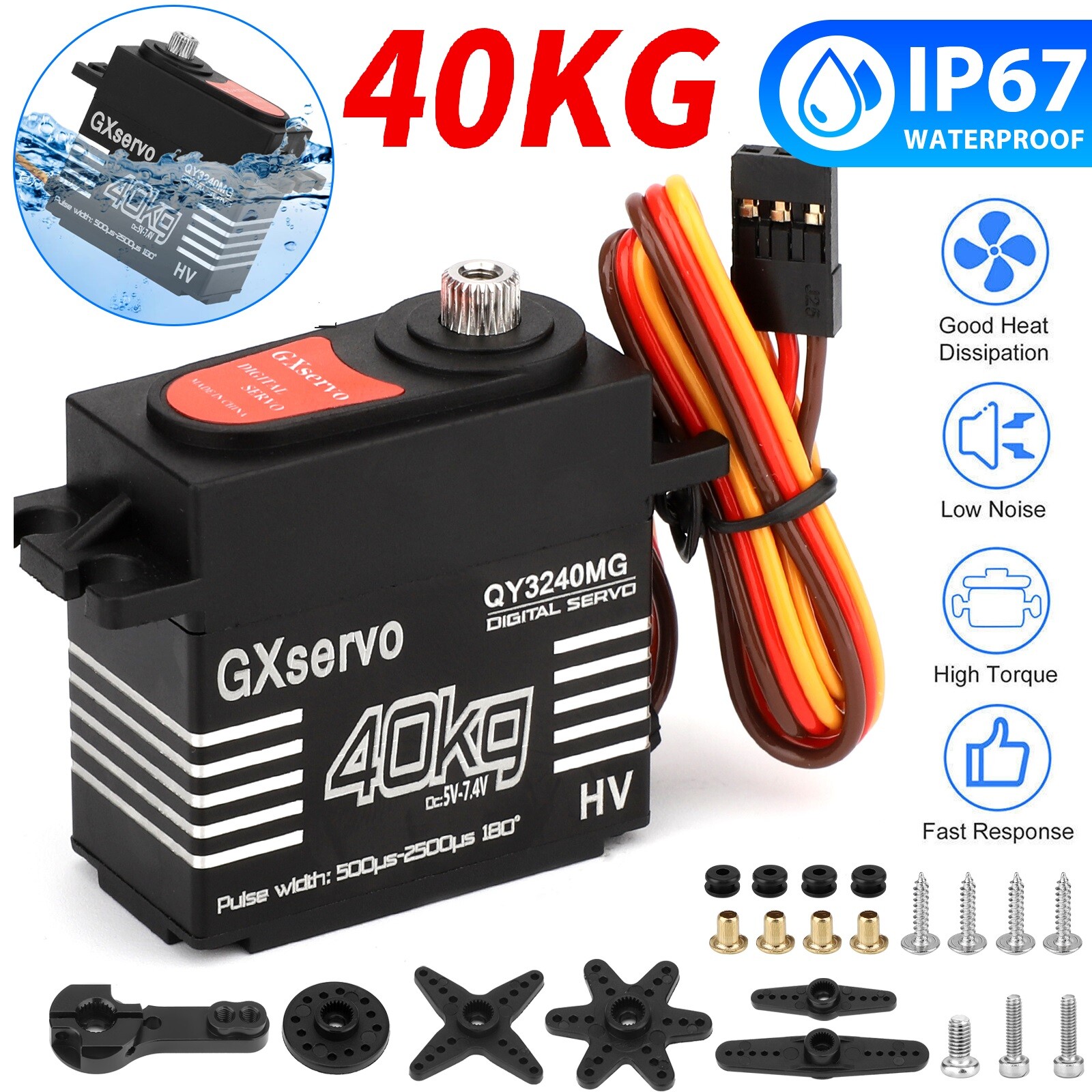 40KG Waterproof Metal Gear Digital Servo High Torque Speed for 1/8 1/10 RC Car