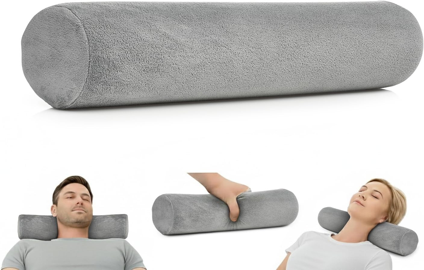 Firm Cervical Neck Roll Memory Foam Pillow, Bolster Pillow, round Neck Support f