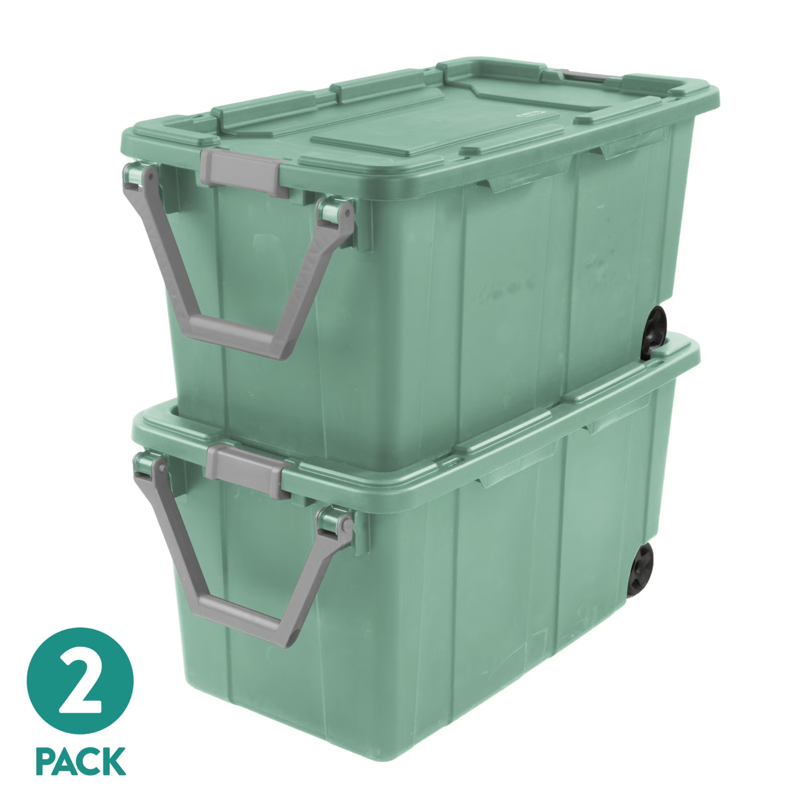 Sterilite Extra-Large Wheeled Industrial Storage Bin, Green Sage, 2 Pack