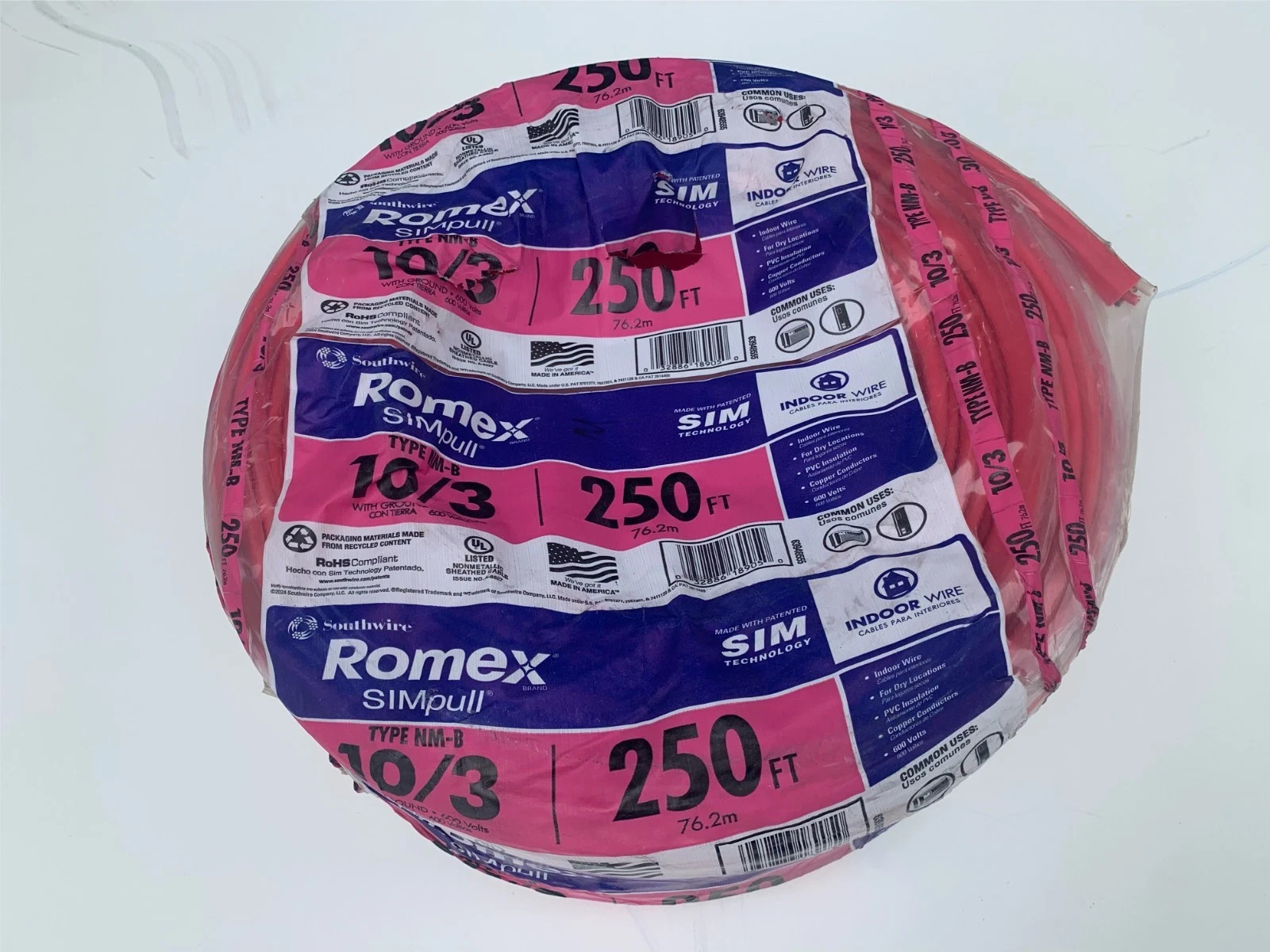 Southwire 250Ft 10/3 Romex SIMpull Indoor Cable Pink 63948555