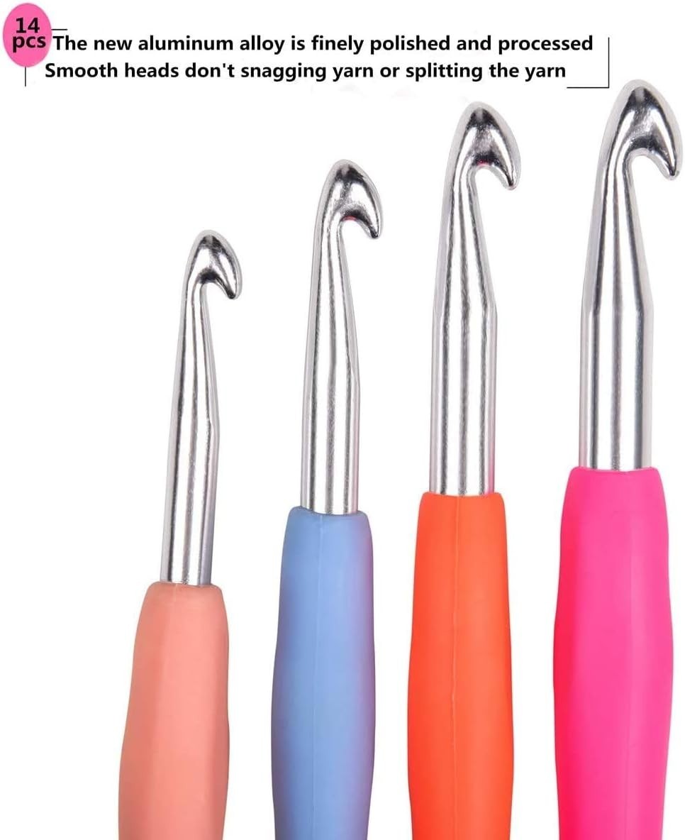 14 Sizes Crochet Hooks Set,2mmB-10mmN Ergonomic Crochet Needs with Case Soft ...
