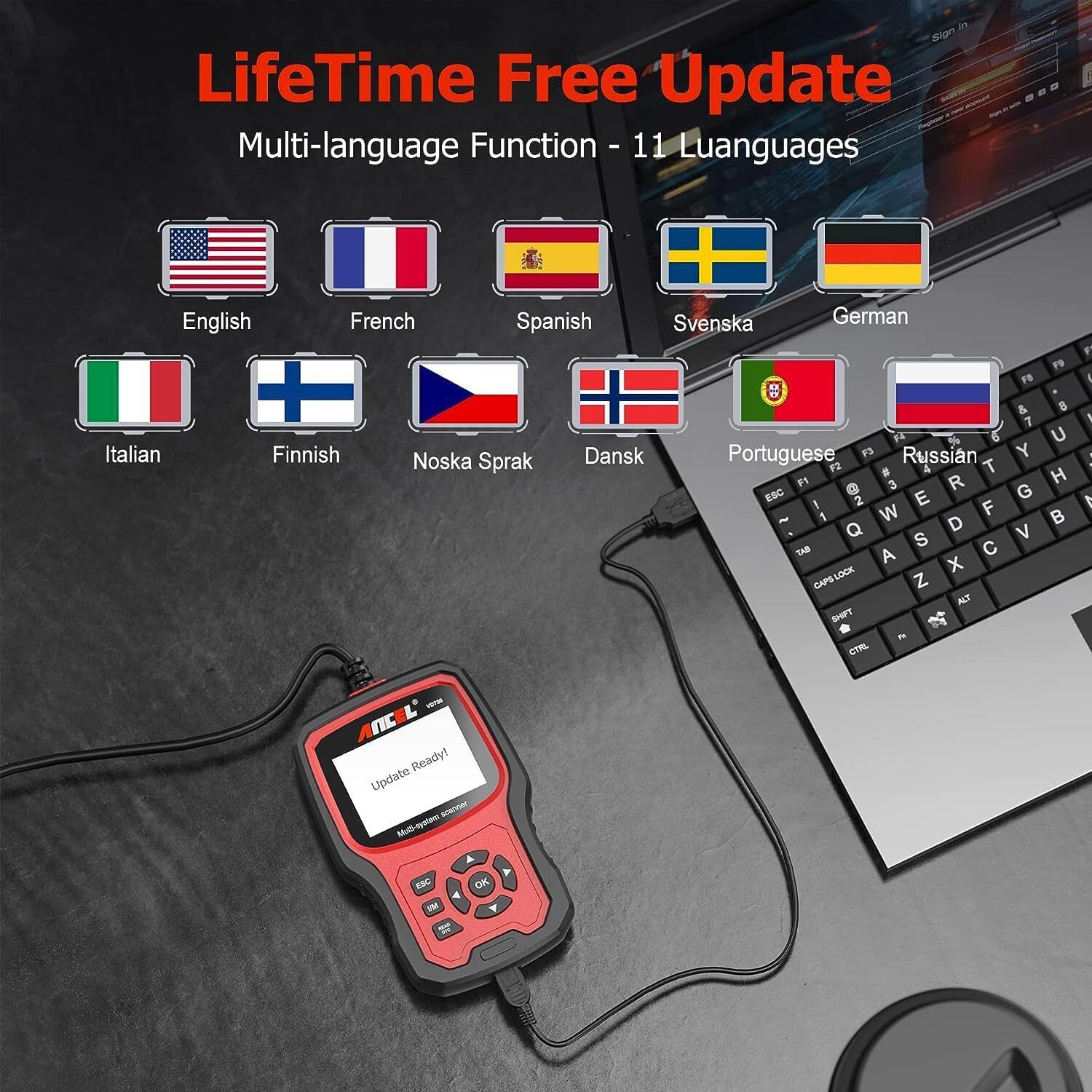 ANCEL VD700 Full System Diagnostic ABS SRS EPB OBD2 Scanner Code Reader For VAG