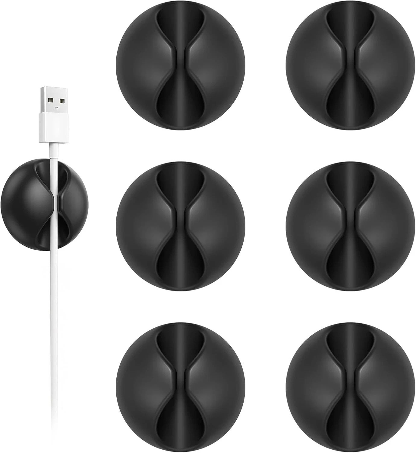 Compact Self-Adhesive Cable Clips | 6pc Rubber Cord Keeper for Clean Surfaces