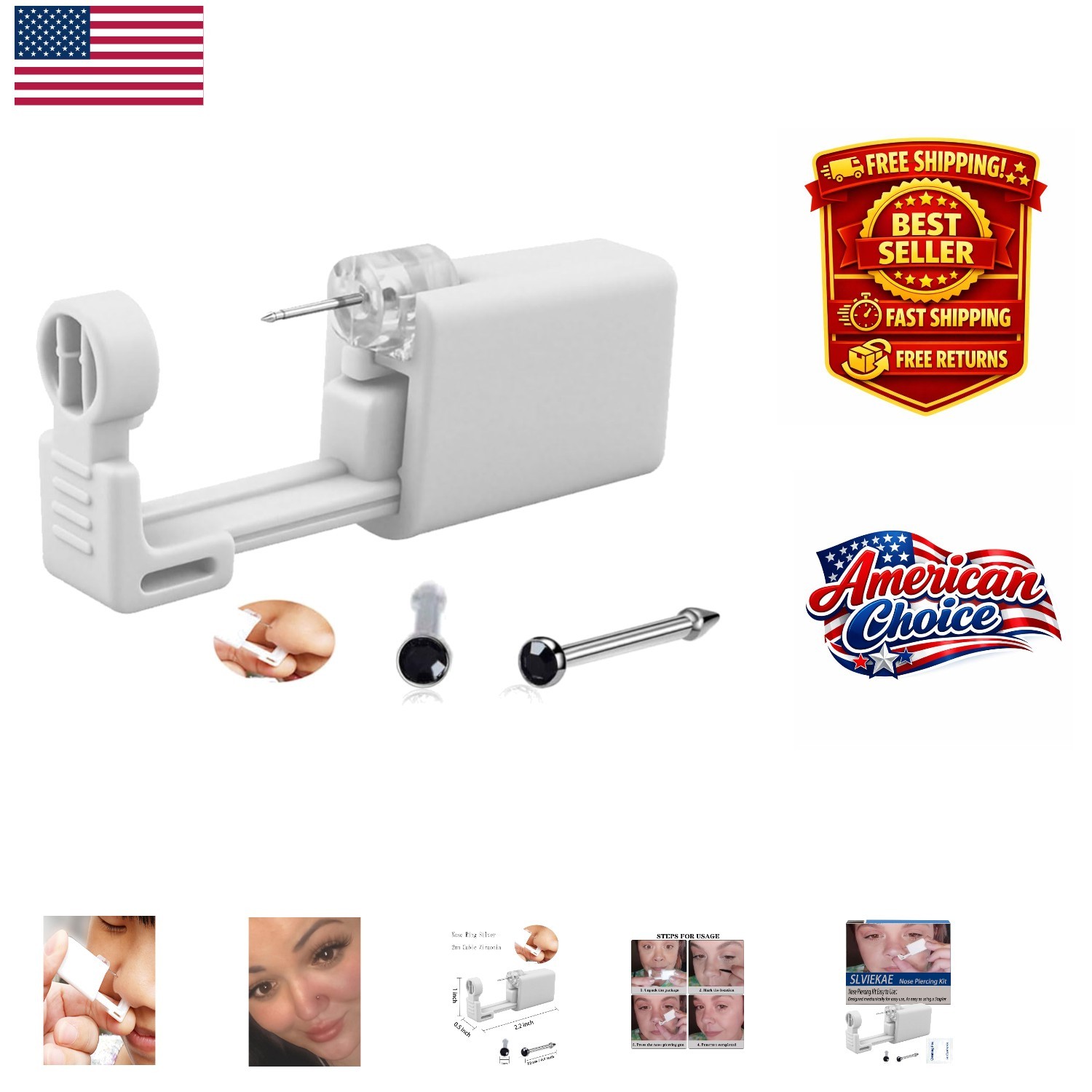 Essential Nose Piercing Kit - Self-Use, Surgical Steel & Stylish Design - Black