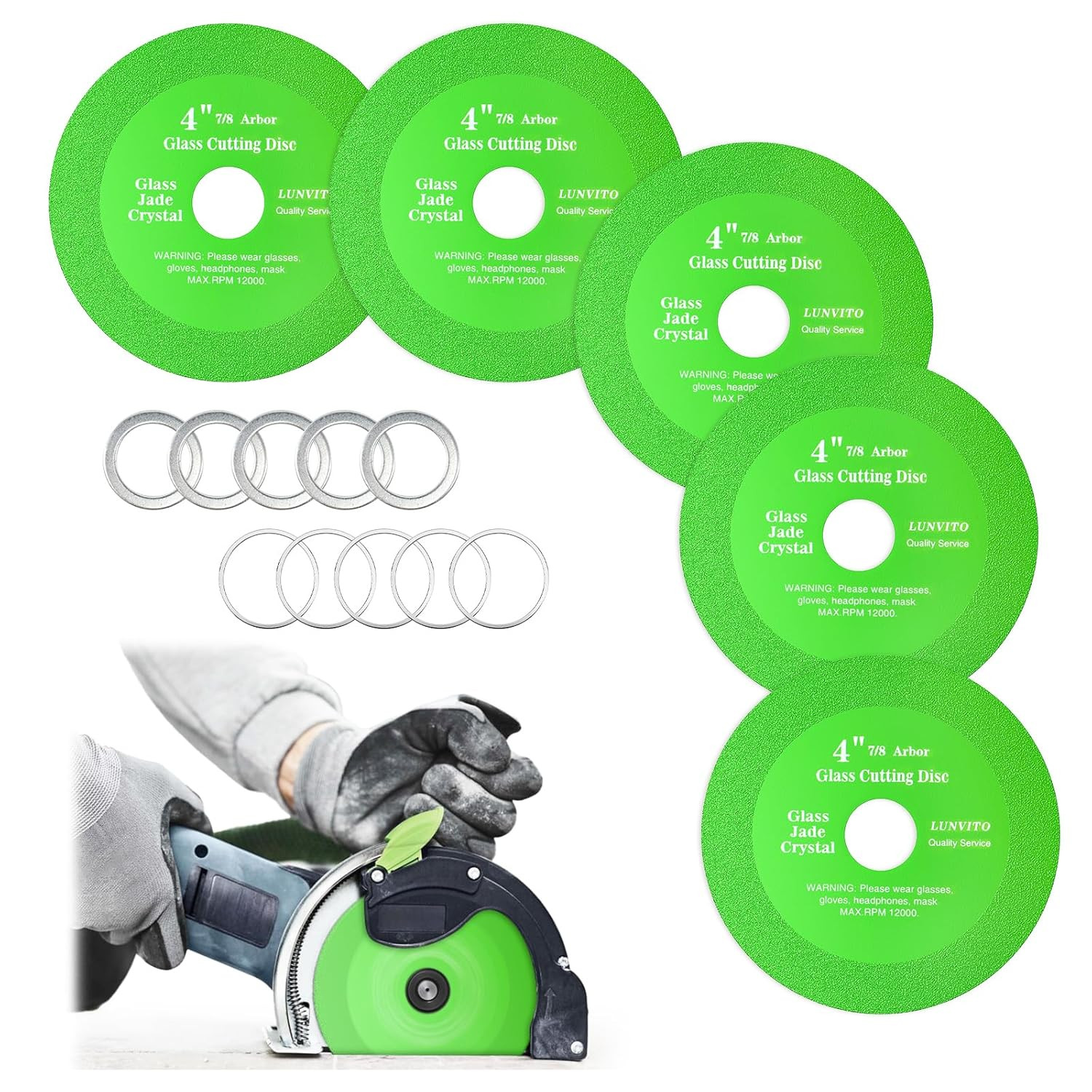 Glass Cutting Disc 5 Pcs Diamond Cutting Blade for Angle Grinder 4" X 7/8" Glass
