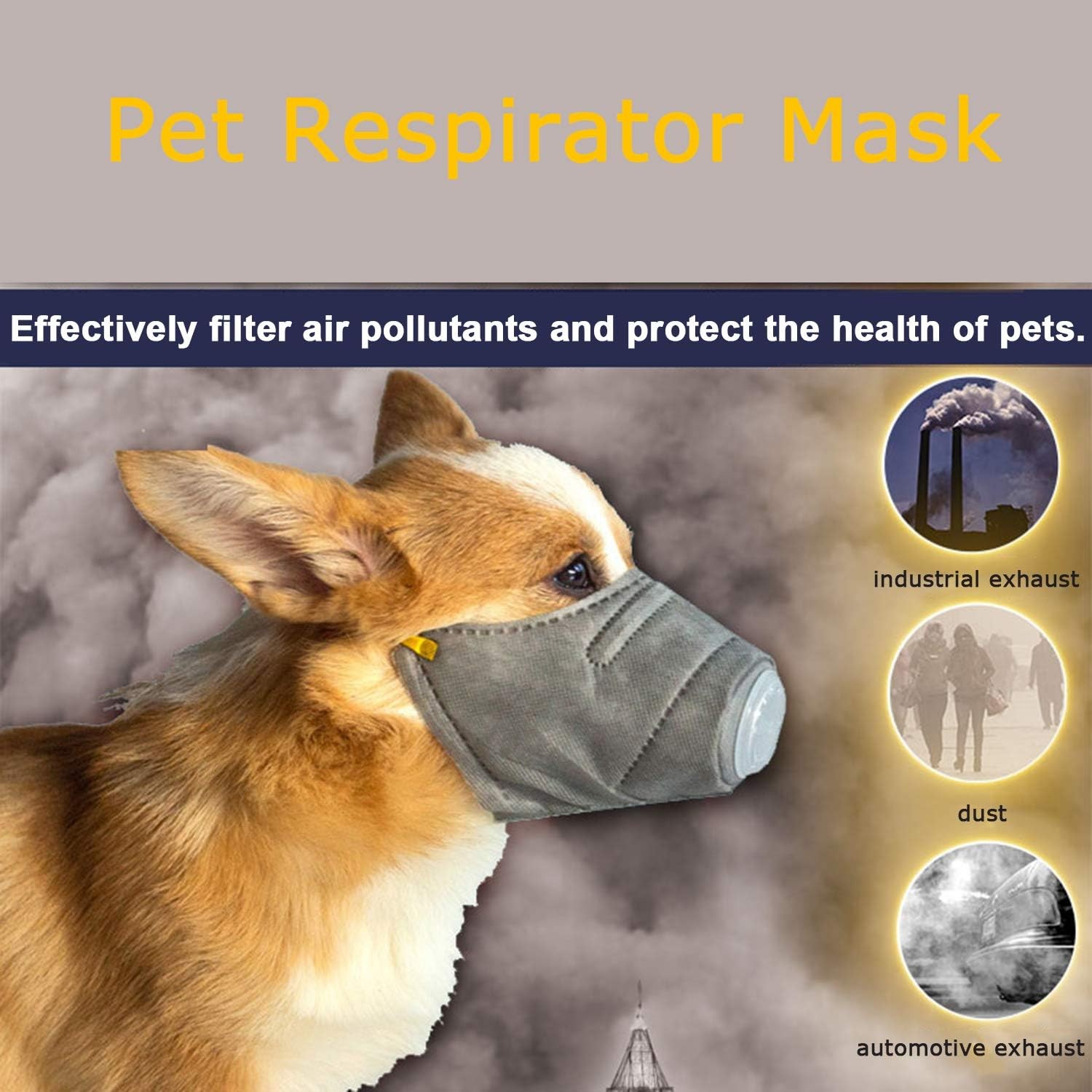Dog Respirator Muzzle 3-Pack Adjustable Breathable Dog Protective Muzzle Pet