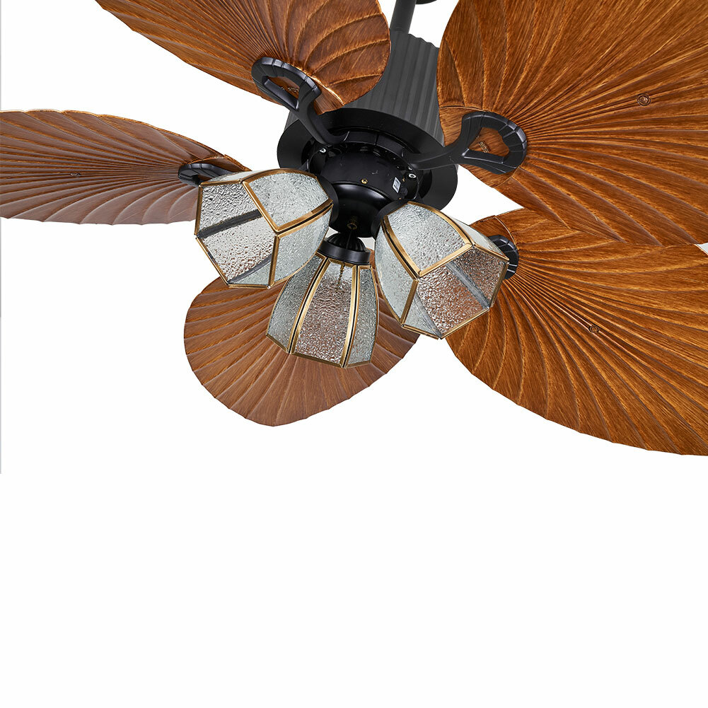 52'' Ceiling Fan w/ LED Light With Remote Control 5 Blades Tropical Palm Leaf