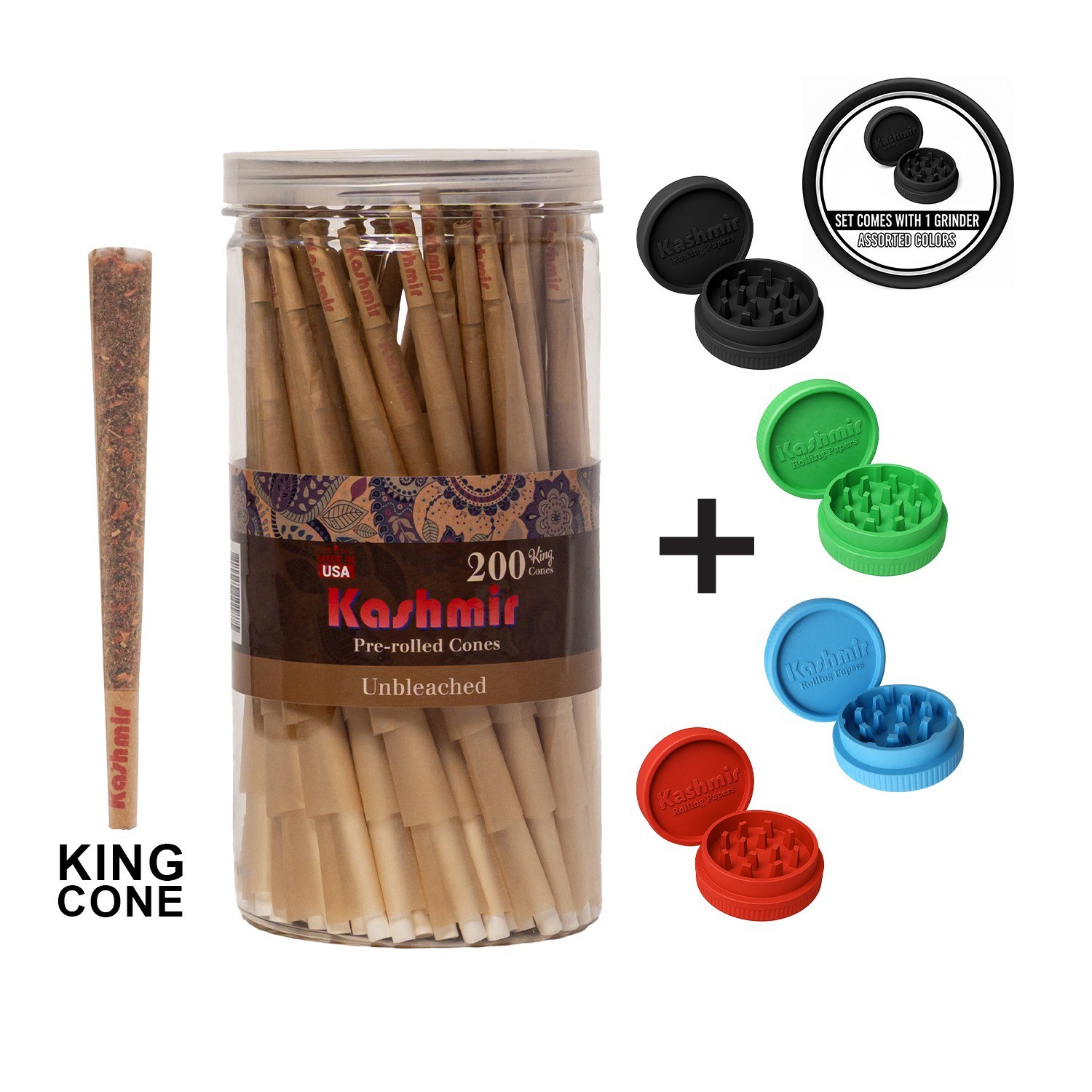 200 Unbleached Pre Rolled Cones King Size Classic Rolling Paper Cones w/ Tips