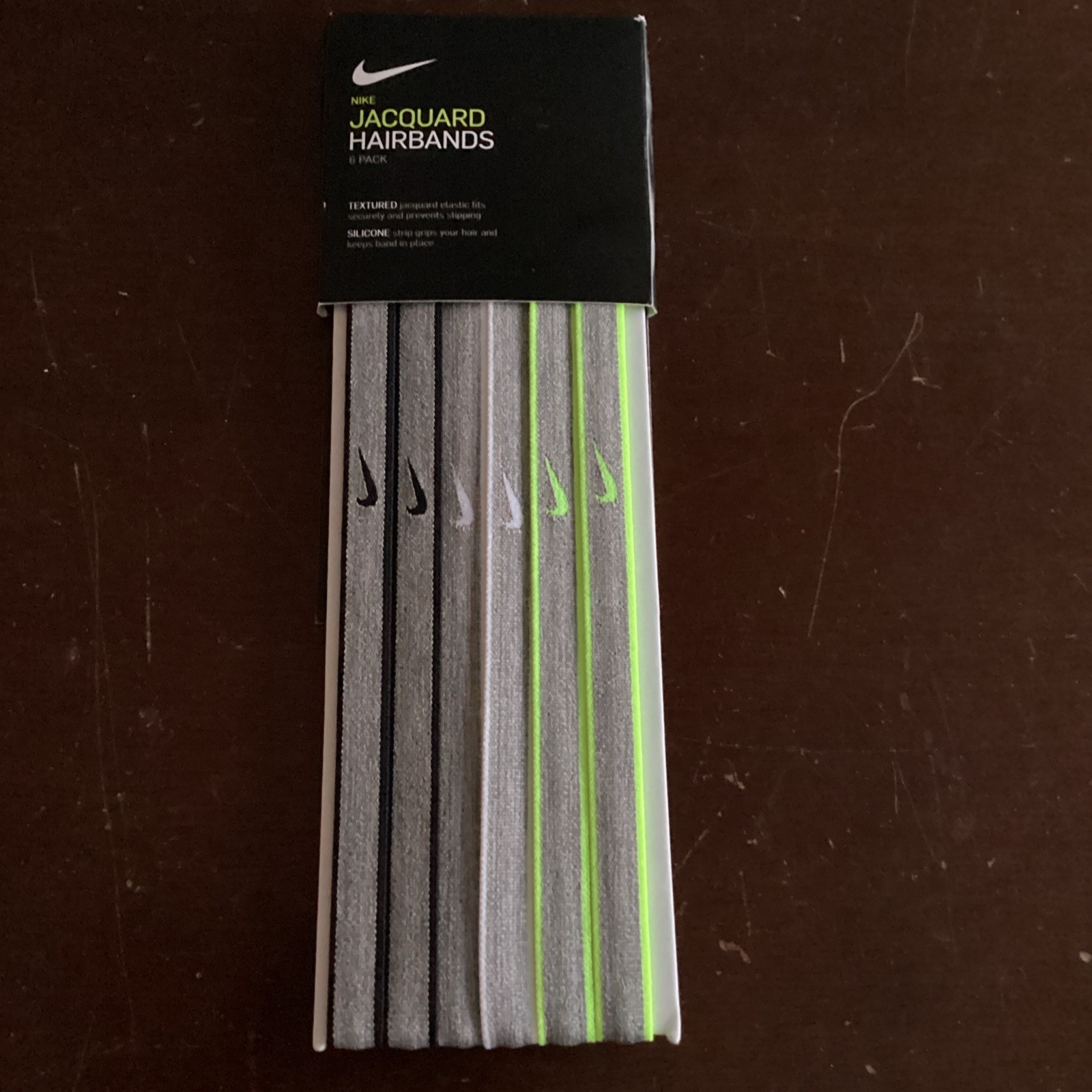 NIKE JACQUARD HAIRBANDS GRAY WHITE GREEN 6 PACK NIP