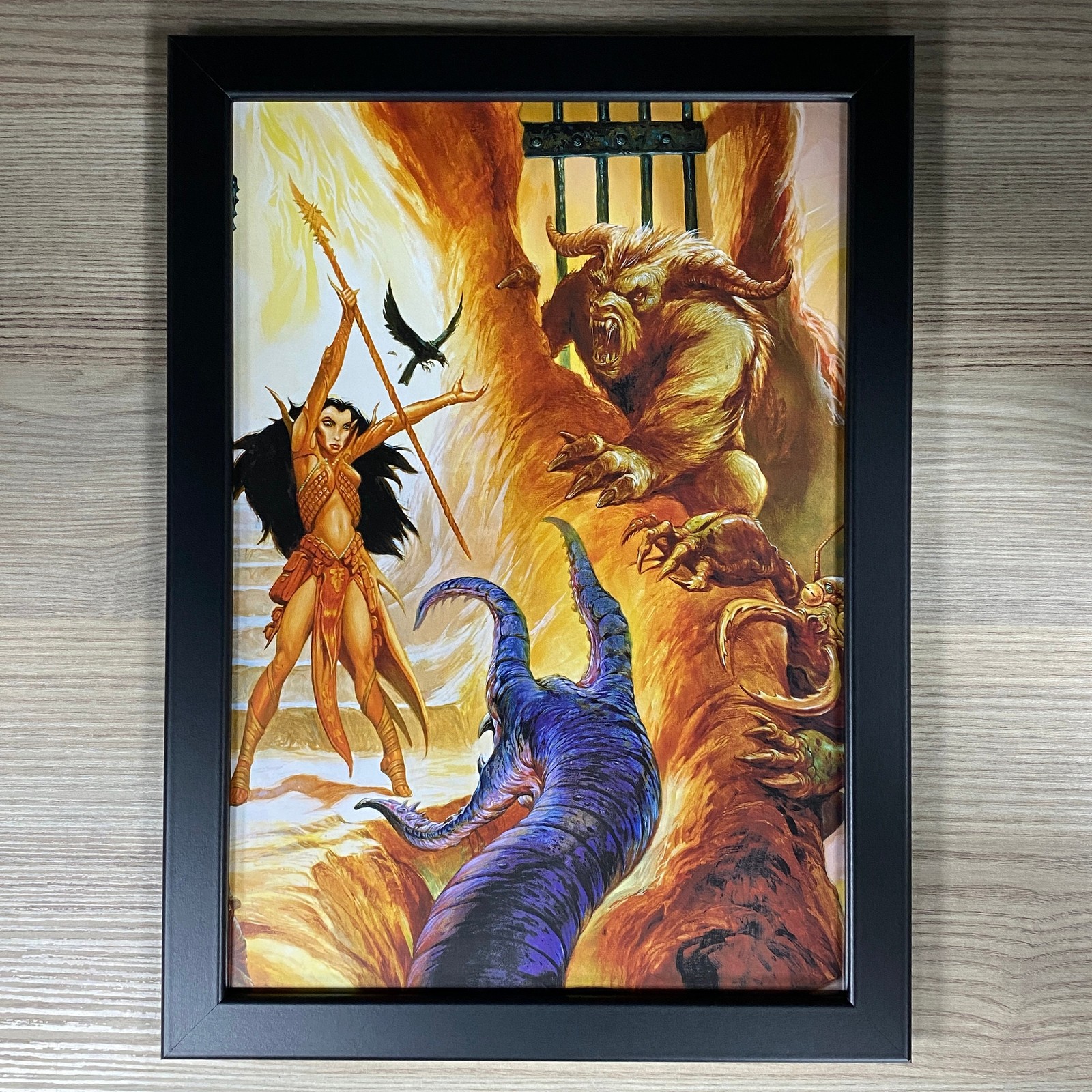 DUNGEONS & DRAGONS FRAMED ART ELVEN SORCERESS MINOTAUR RAVEN CROW SORCERER D&D