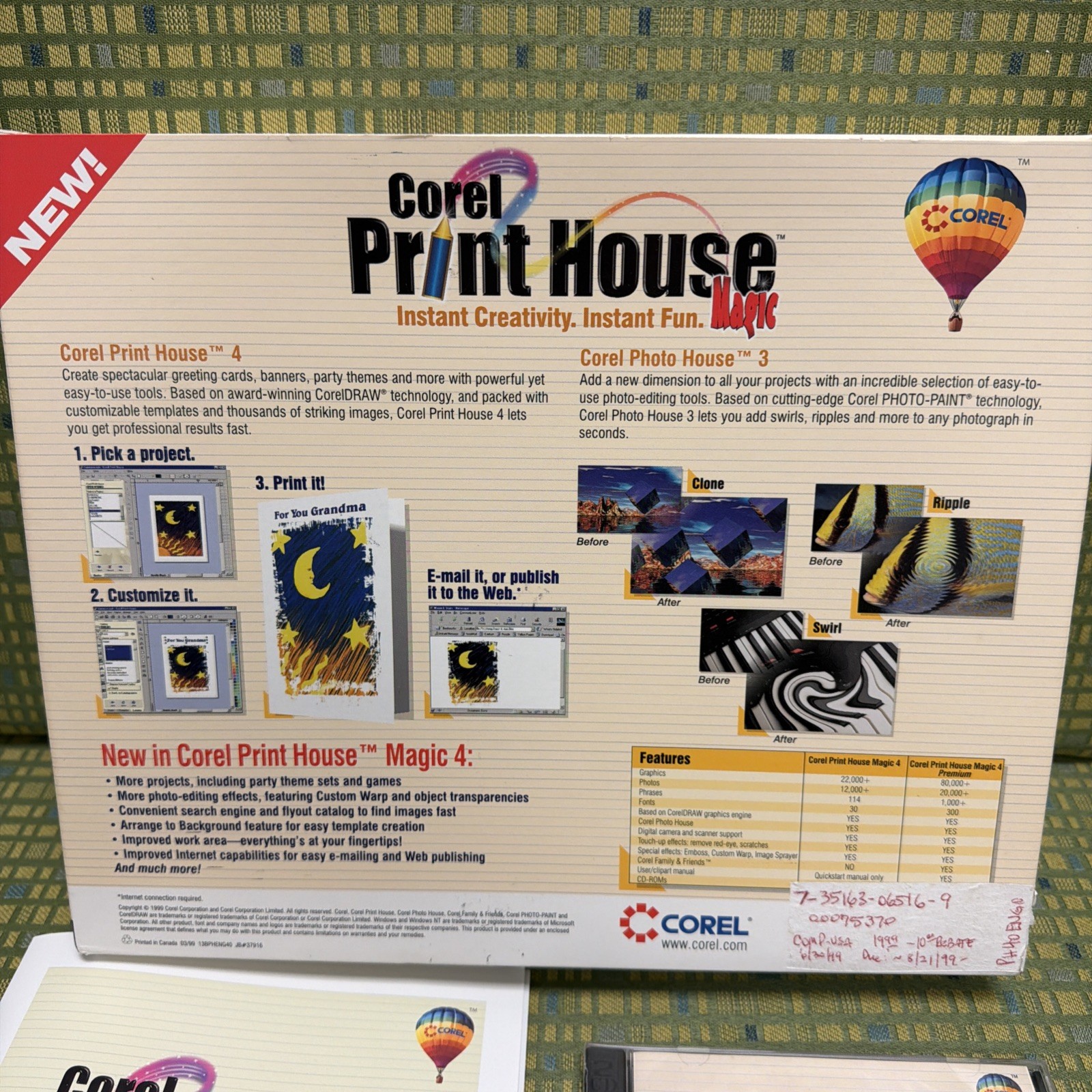 Vintage PC Software Corel Print House Magic - Windows 95 98 - New - Open Box