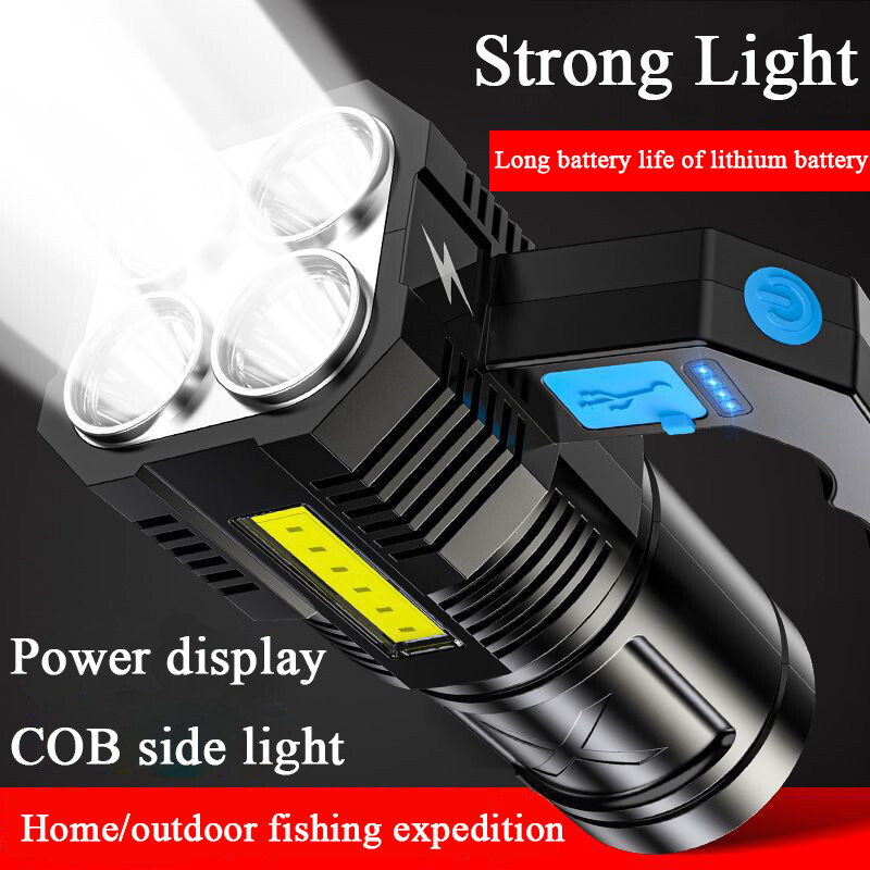 Powerful LED flashlight Tactical flashlight rechargeable work light 4 lighting