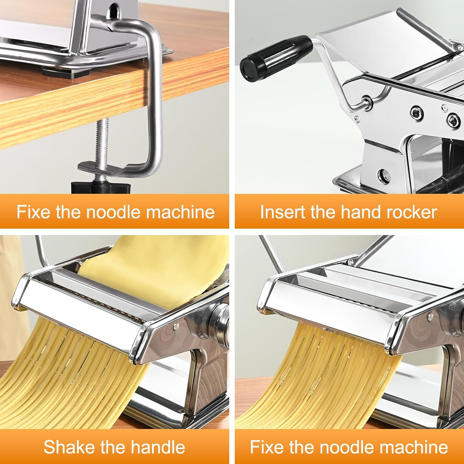 Manual Pasta Maker Machine, 9 Adjustable Thickness Settings, Roller and Cutter f