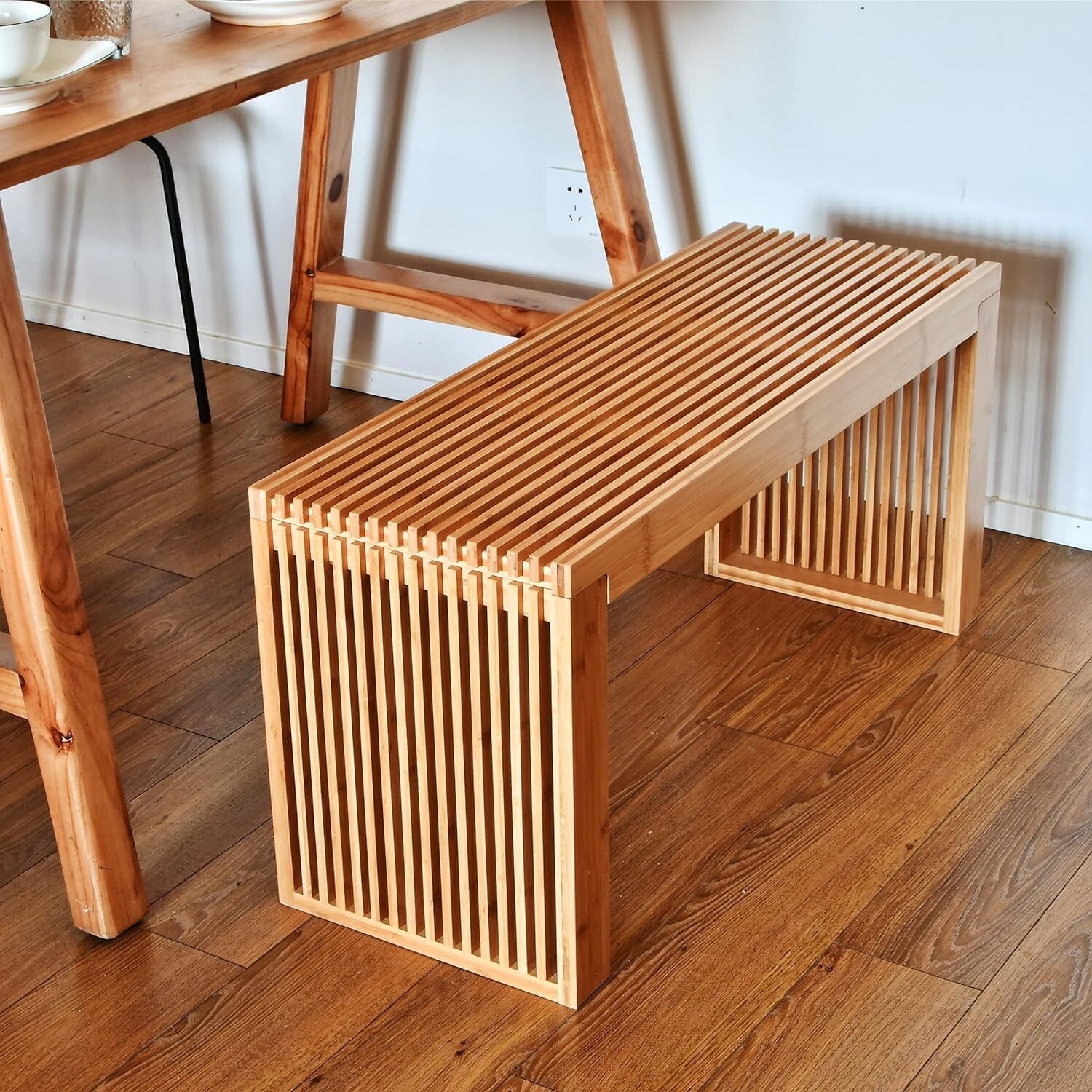 Versatile Bamboo Bench for Living Room, Hallway, Bathroom - Farmhouse Chic