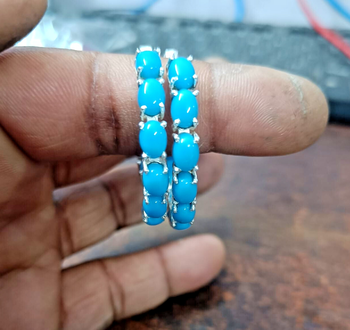 Turquoise Gemstone Earring 925 Sterling Silver Handcrafted Jewelry Hoop Earring