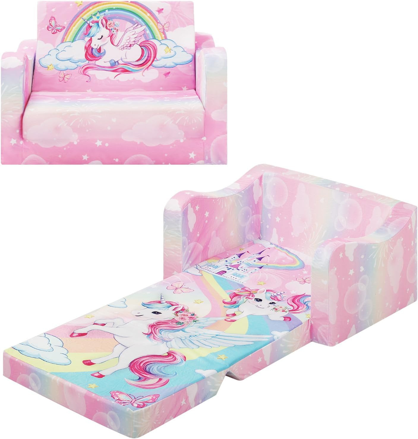 Comfy Kids Couch, 2-In-1 Folding Kids Sofa Bed for Toddler Girls, Convertible So