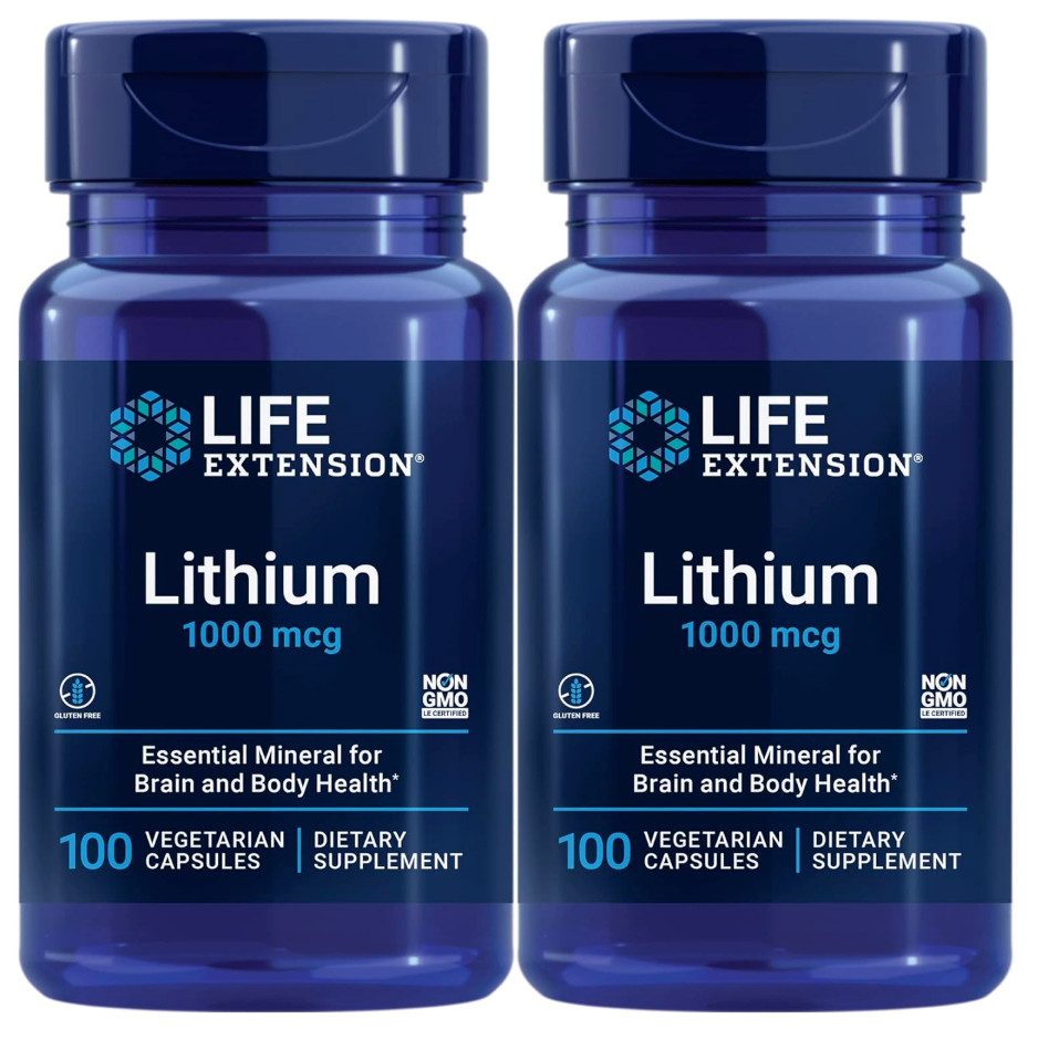 Lithium Orotate 1000mcg 2X100 Caps Life Extension Brain DNA Health