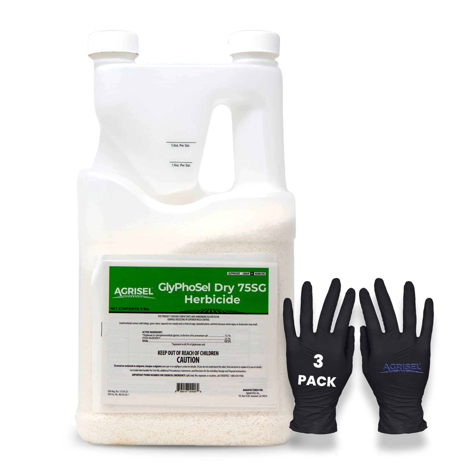 GlyPhoSel Pro Dry Weed Killer, Includes 3-Pack of Agrisel Gloves, 5lb