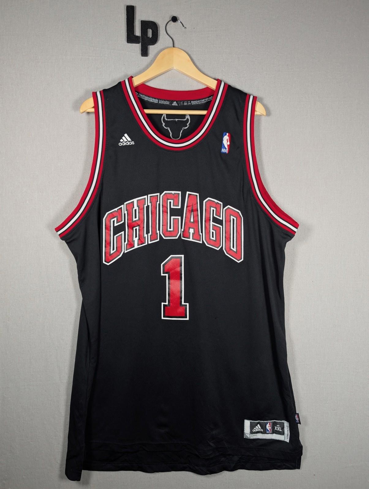 Vintage 00s Adidas Chicago Bulls Derrick Rose 1 NBA Jersey XXL Length +2 Black