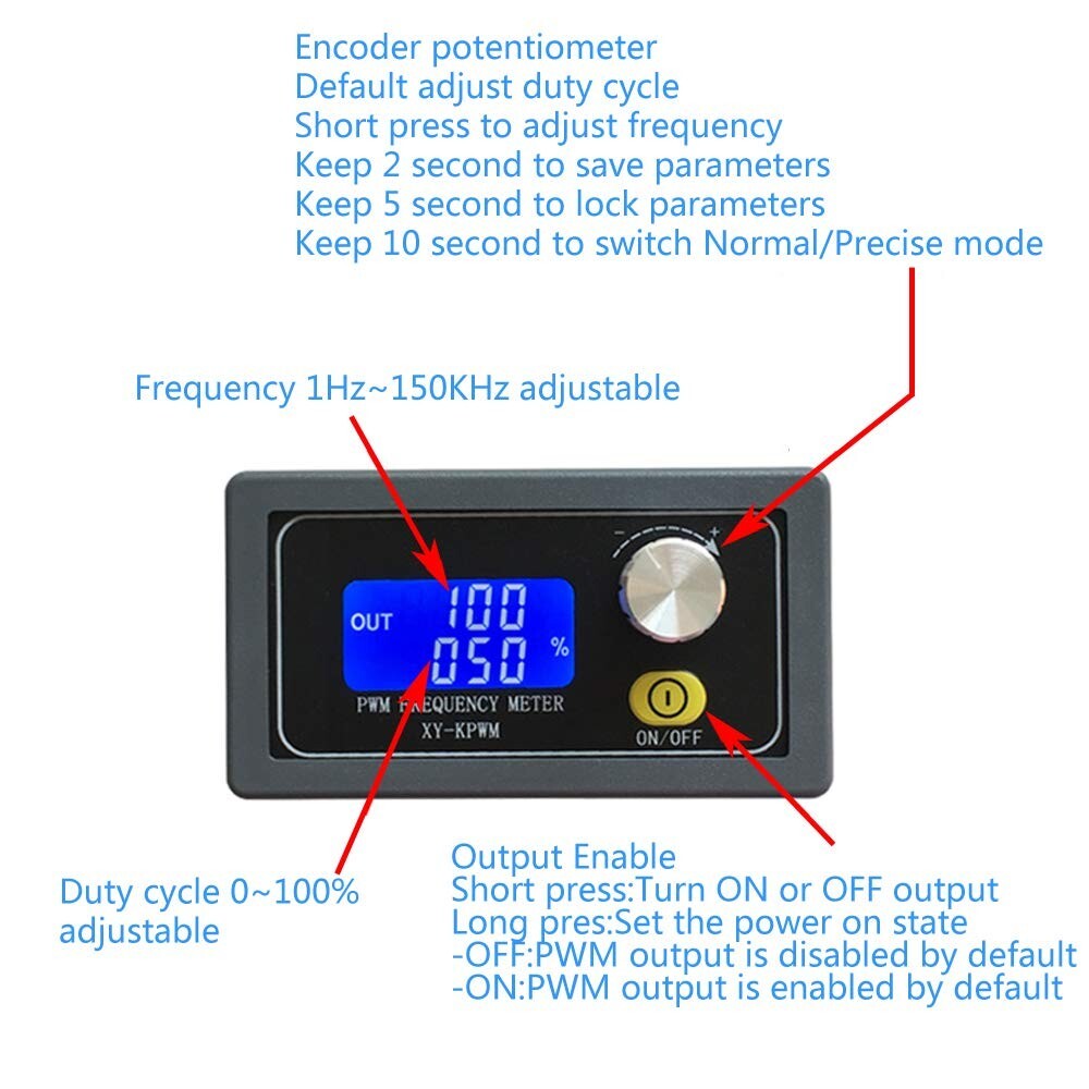 DC3.3V-30V PWM Frequency Generator 1Hz-150KHz Adjustable Pulse Duty Cycle Module