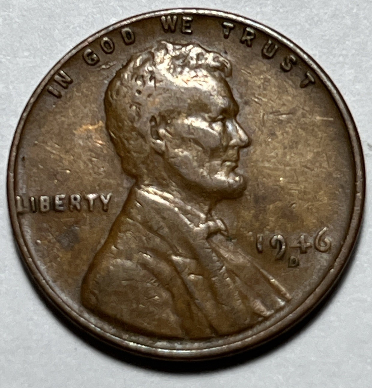 1946 D Wheat Penny Errors Strike Through Unknown Object Reverse