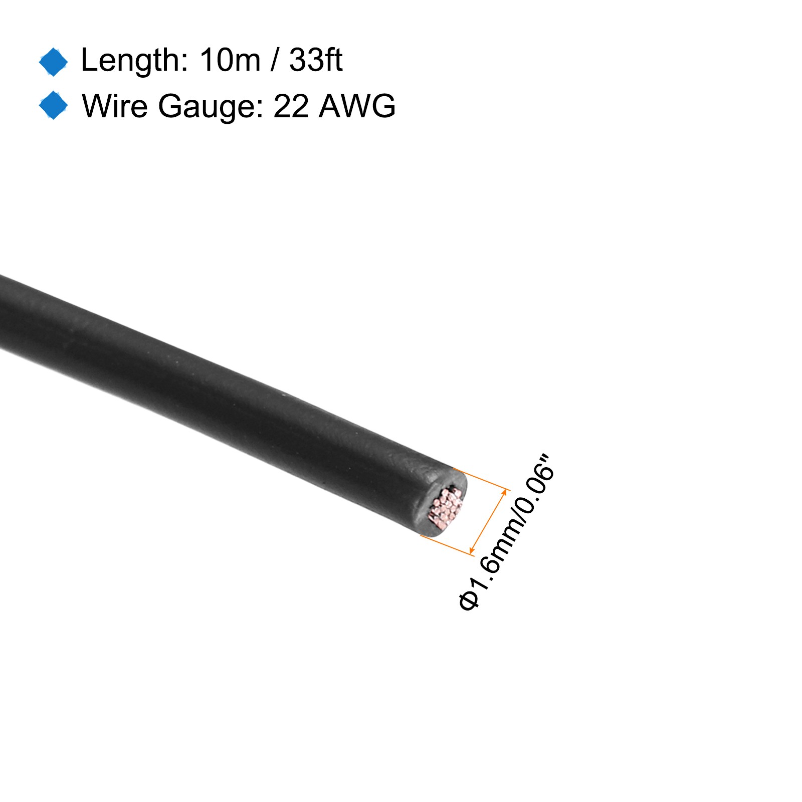 22AWG Stranded Wire PVC Hookup 10M/33ft Black, Electrical Wire UL1007 Spool
