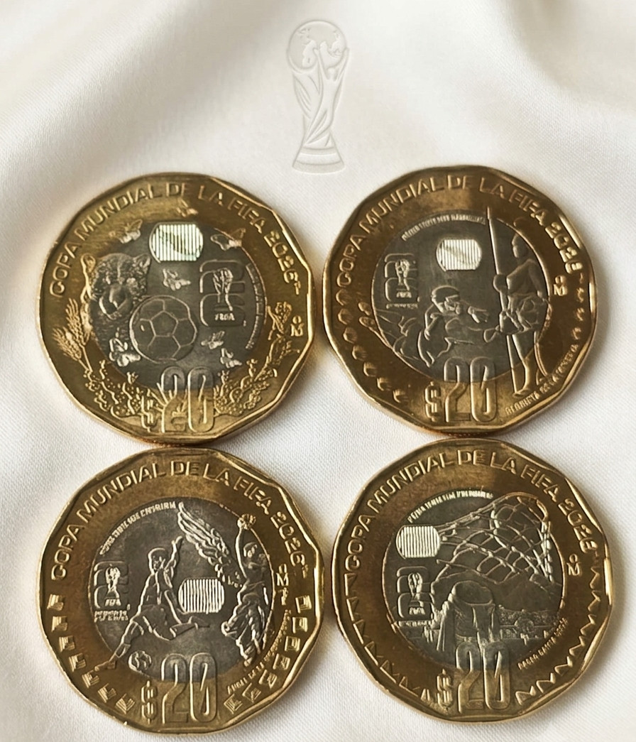 Complete Set Lot 4 Mexico 20 Pesos Coins World Cup 2026 Commemorative UNC