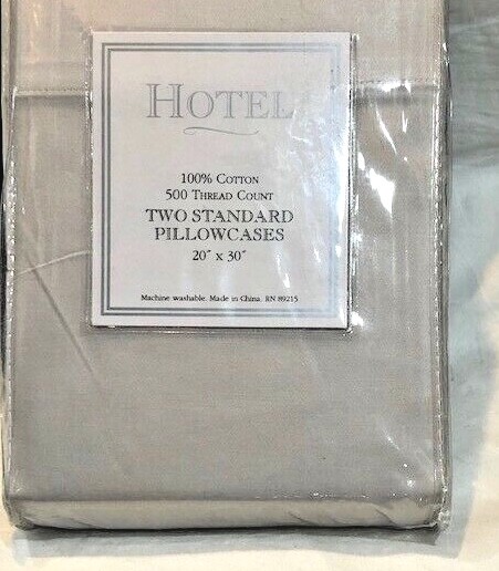 Hotel Soft Pale Grey (Ash)  Standard Pillowcases 20" x 30"  500tc Cotton  NIP