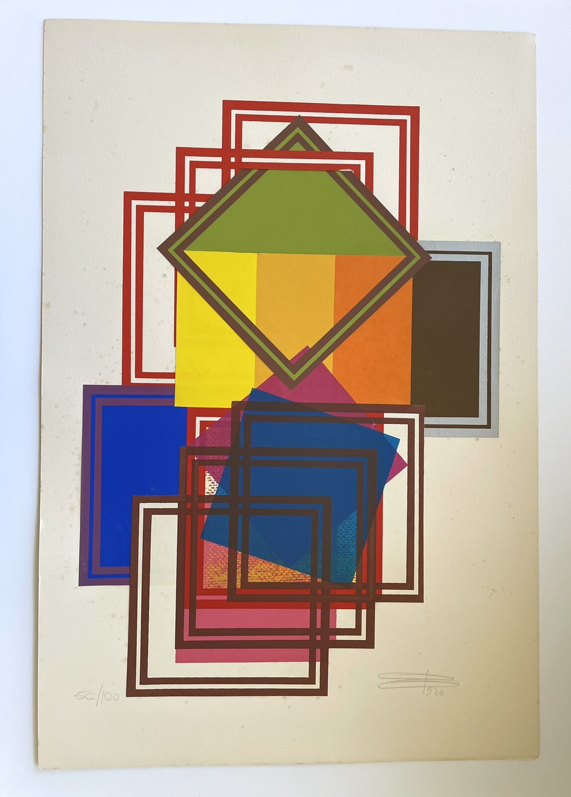 Eli Barreto Serigraph Collage 1976 Puerto Rico Optic Abstract Art Cubic Colibri