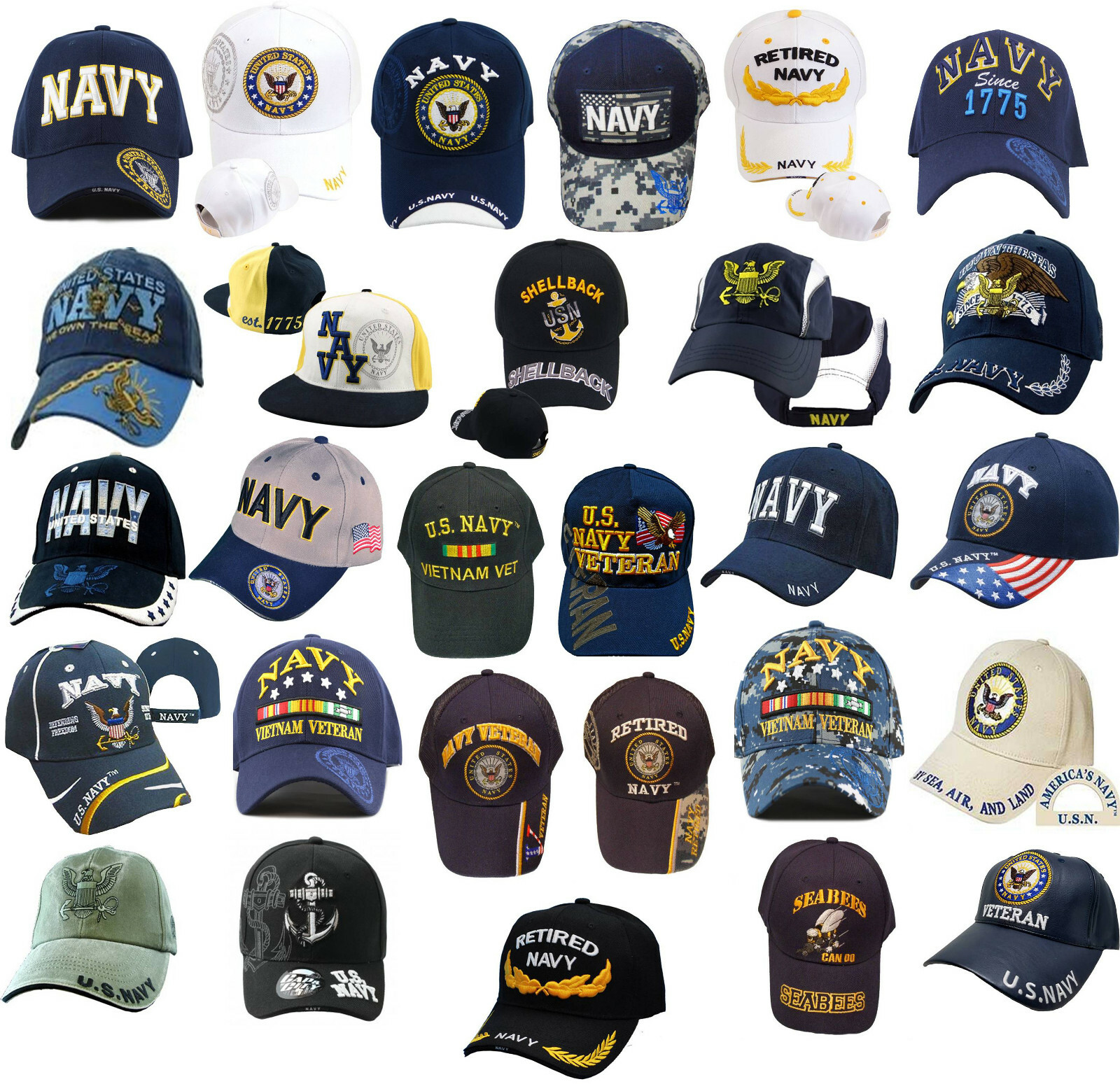 U.S. Navy Cap Blue Hat Embroidered Adjustable US Naval Seabees, Men