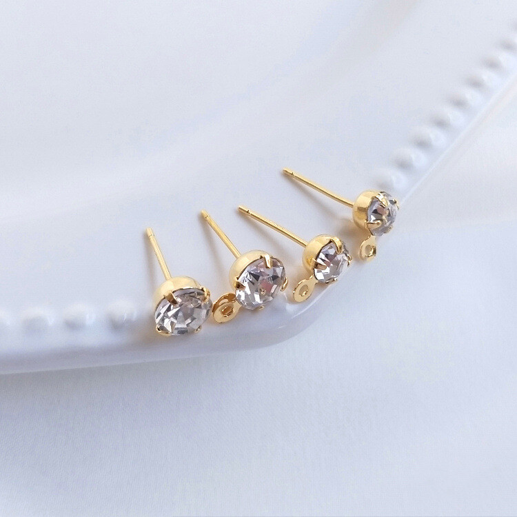 10pcs CZ Pave Round Stud Earrings,Cubic Zirconia Circle Earring With Loop