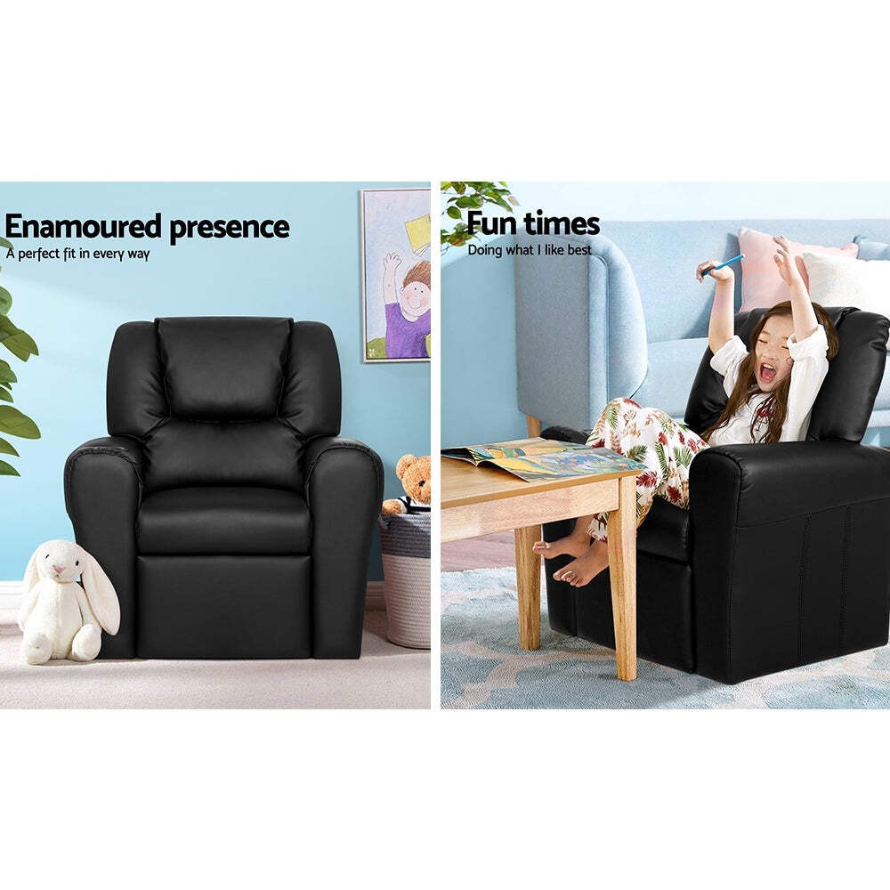NNEDSZ Kids Recliner Chair Black PU Leather Sofa Lounge Couch Children Armchair
