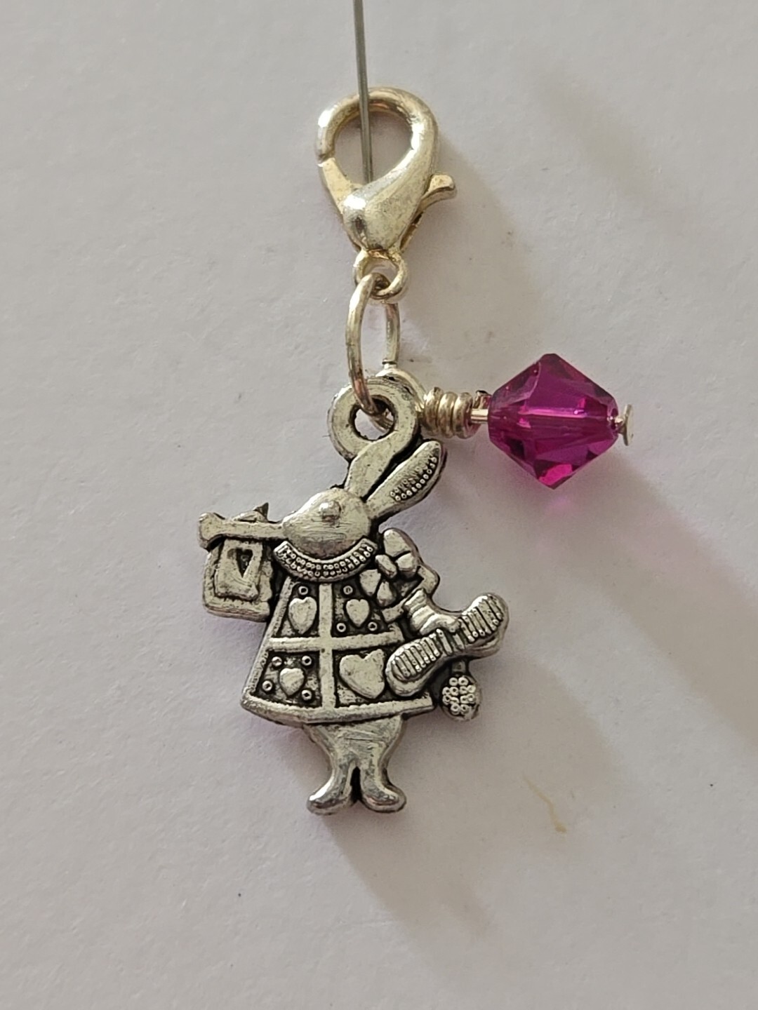 New White Rabbit Swarovski Crystal Bead Hand Crafted Small Charm Metal Jewelry
