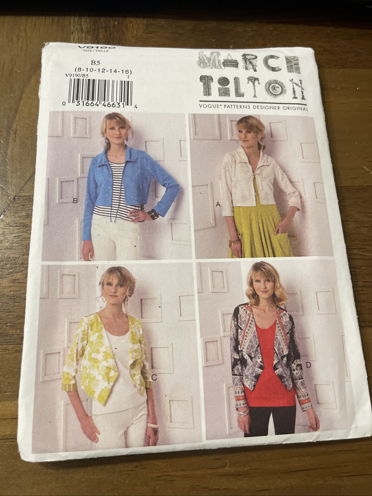 Vogue Pattern V9190 Ms MARCY TILTON Shrug w/Neckline & Drawstring Options 8-16