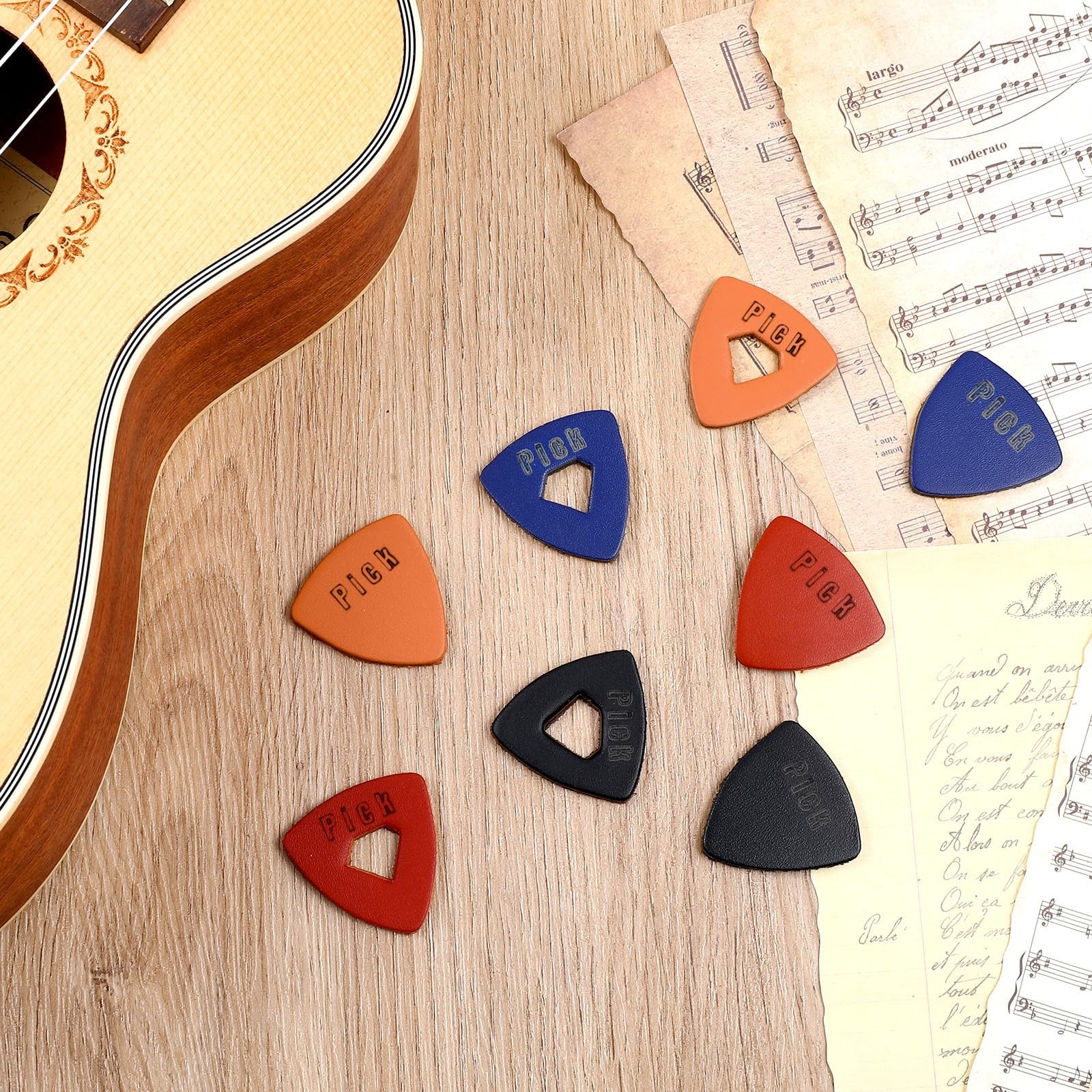 8 Pcs Soft Leather Ukulele Picks Includes 4 Hollow Diamond and 4 Triangle Sha...