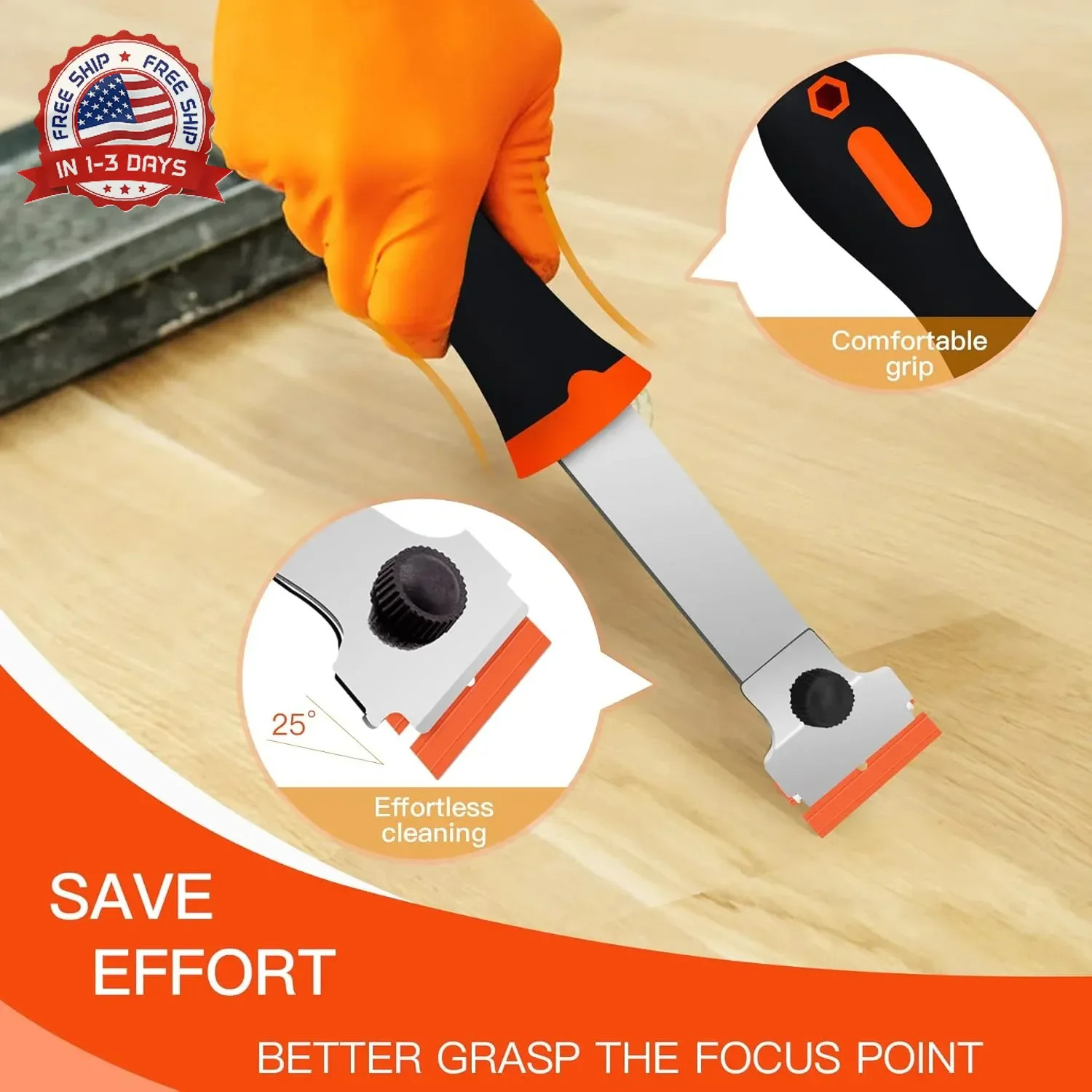 Razor Blade Scraper, Long Handled Scraper Tool with 10 Extra Replacemen